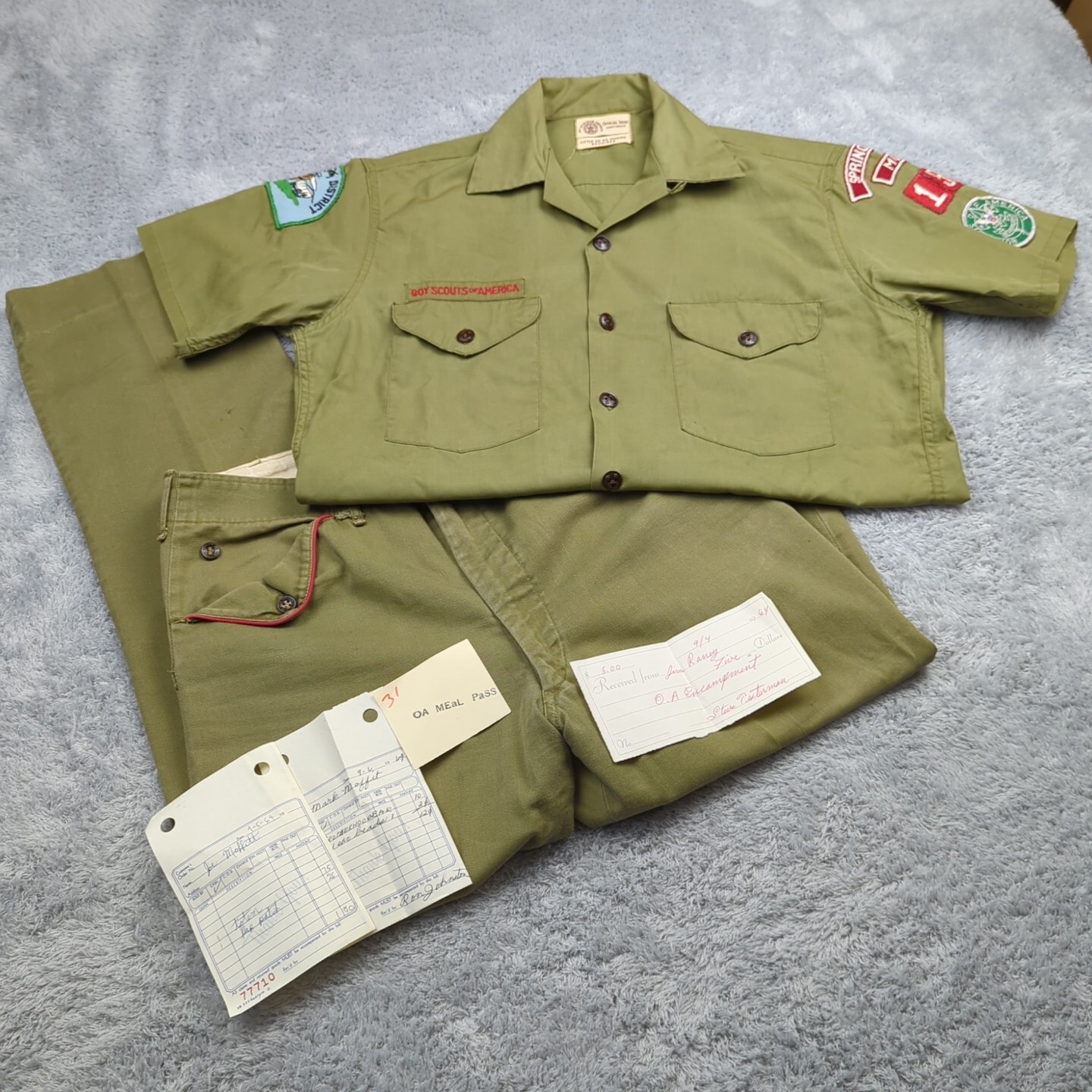Vintage 60s Boy Scouts America BSA Uniform Drab Green Sanforized Loop Collar
