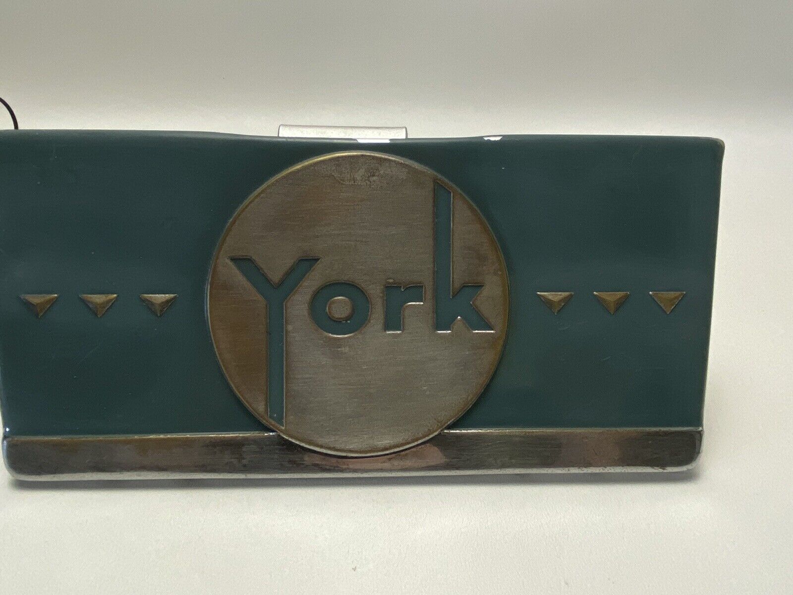 Antique “York” Automobile ? Metal Plaque Sign Placard Chrome Plate Green Finish