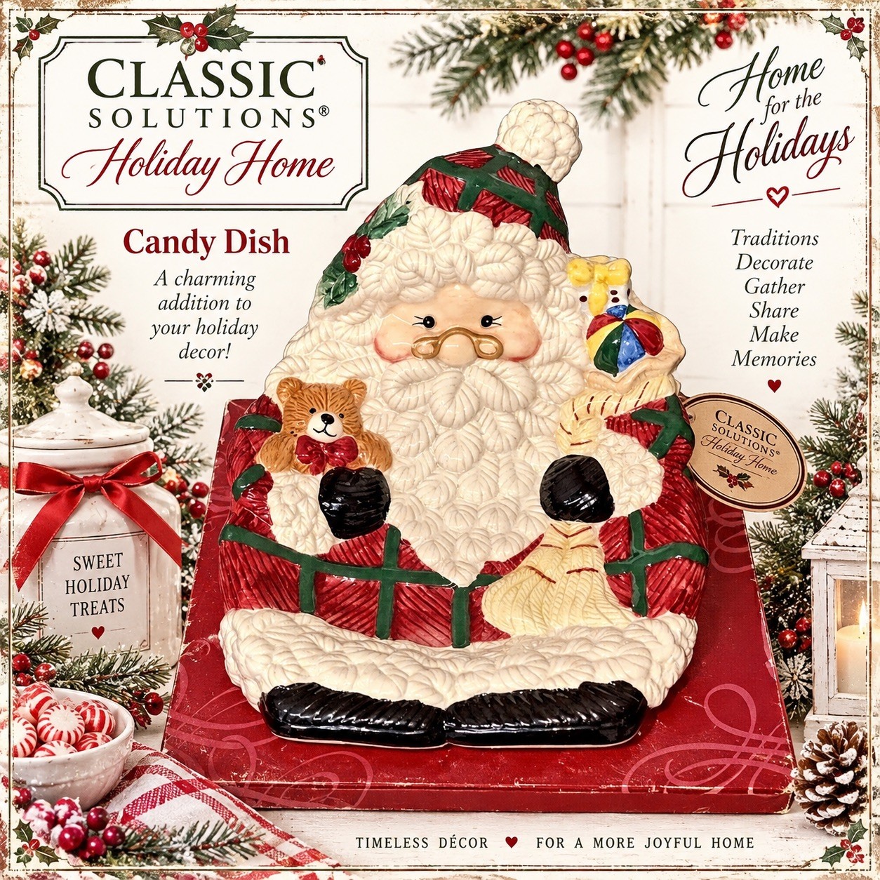 VTG Classic Solutions Holiday Home Earthenware Christmas Santa Notion Candy Dish