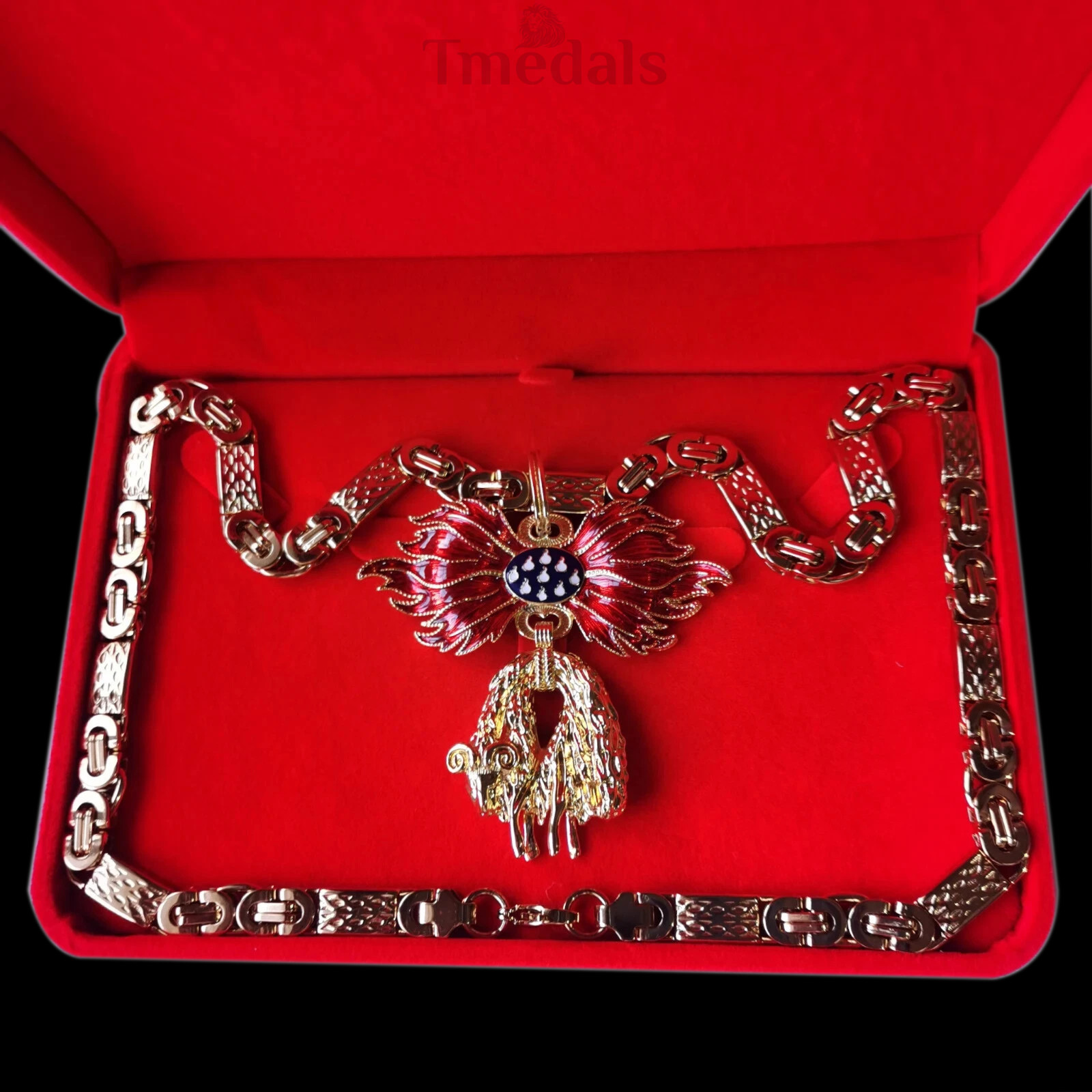 Cased Austro-Hungarian Order of the Golden Fleece Badge Necklace–Brass Replica