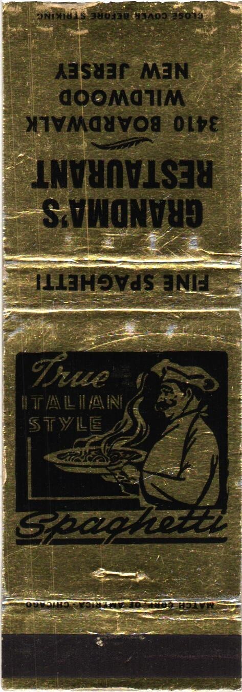 Grandma\'s Restaurant Wildwood NJ Vintage Matchbook Cover 1970s-80s
