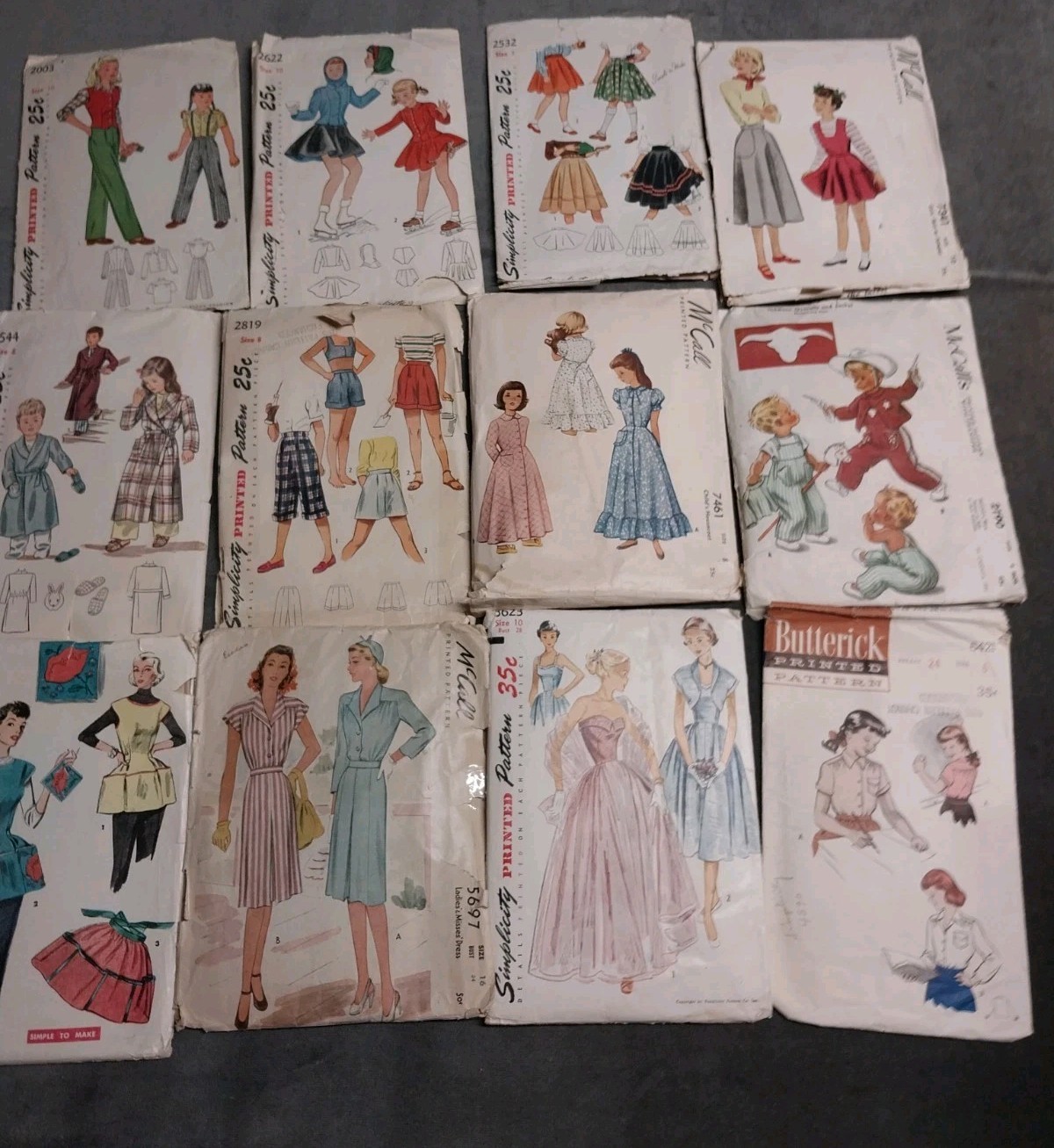 Lot Of 12 Vintage 1940s-1950s Sewing Patterns Various Sizes & Styles Kids/Adults