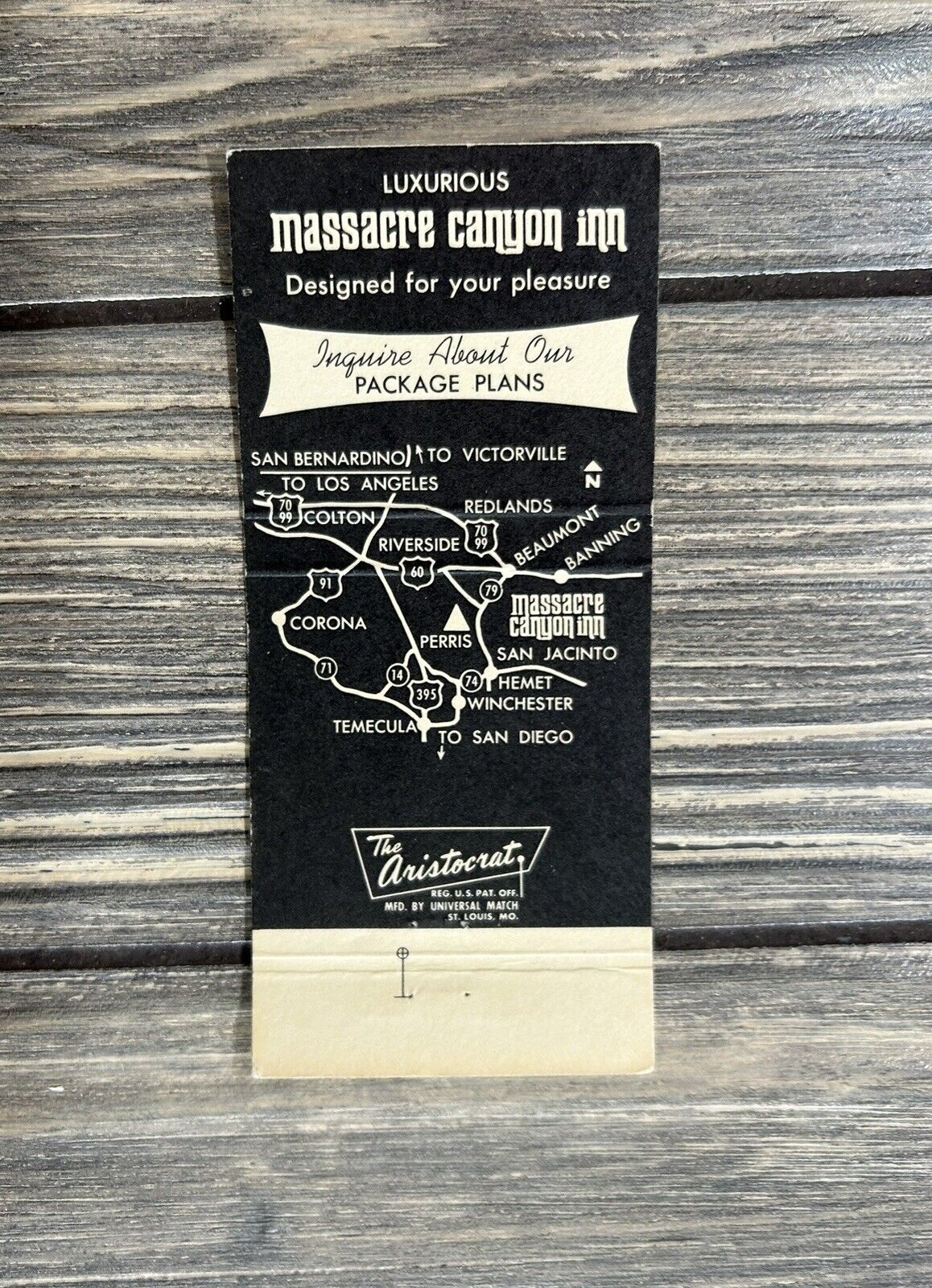 Vintage Luxurious Massacre Canyon Inn The Aristocrat Matchbook Cover