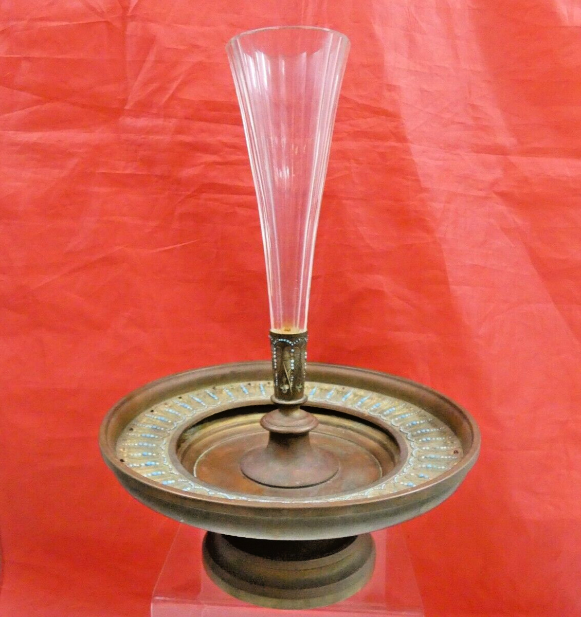 RARE ANTIQUE MIDDLE EASTERN QAJAR PERIOD CENTER PIECE VASE TURQUOISE GARNET 19C