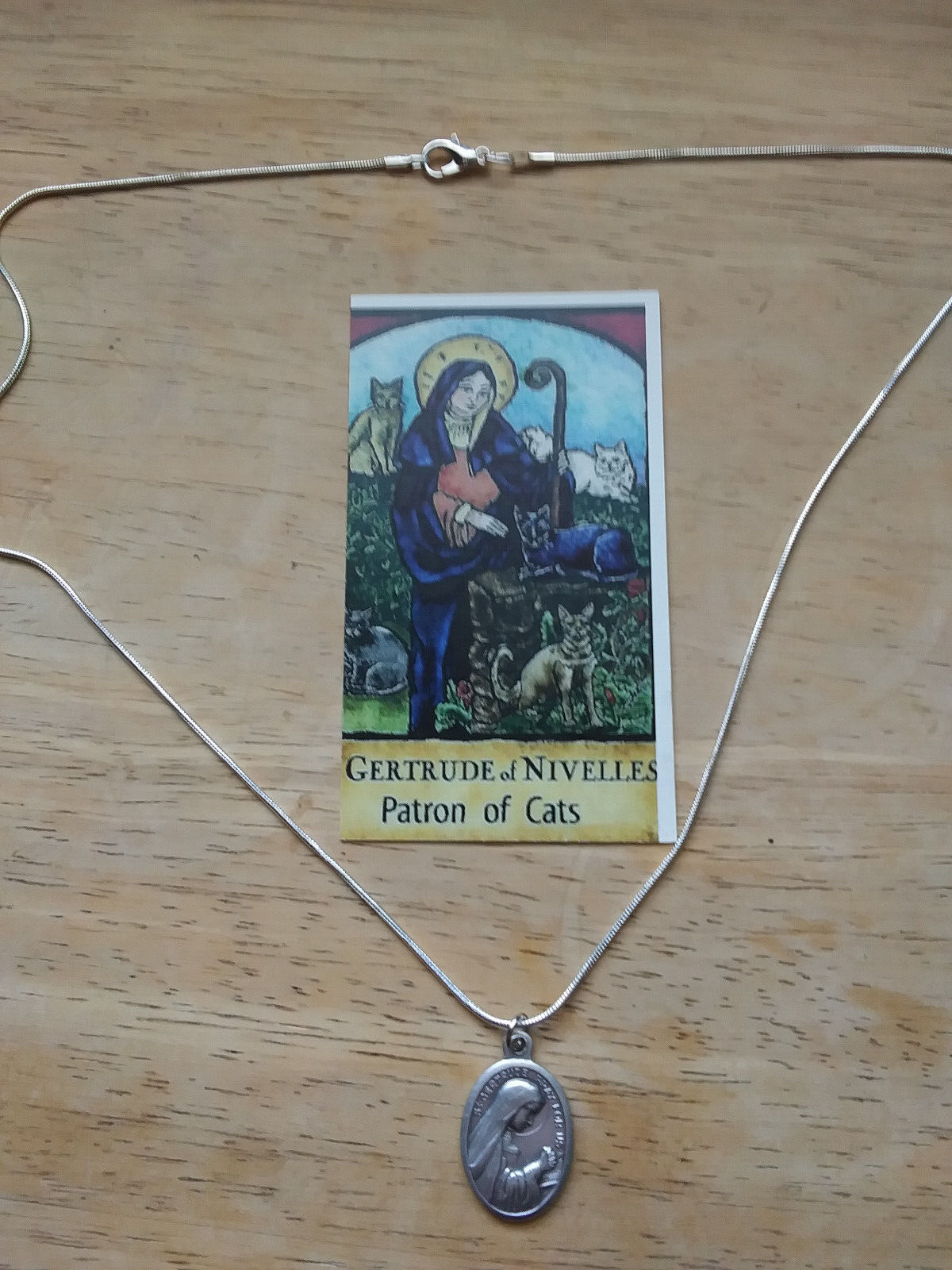 St Gertrude of Nivelles Medal 925 Sterling Silver chain necklace+ prayer card