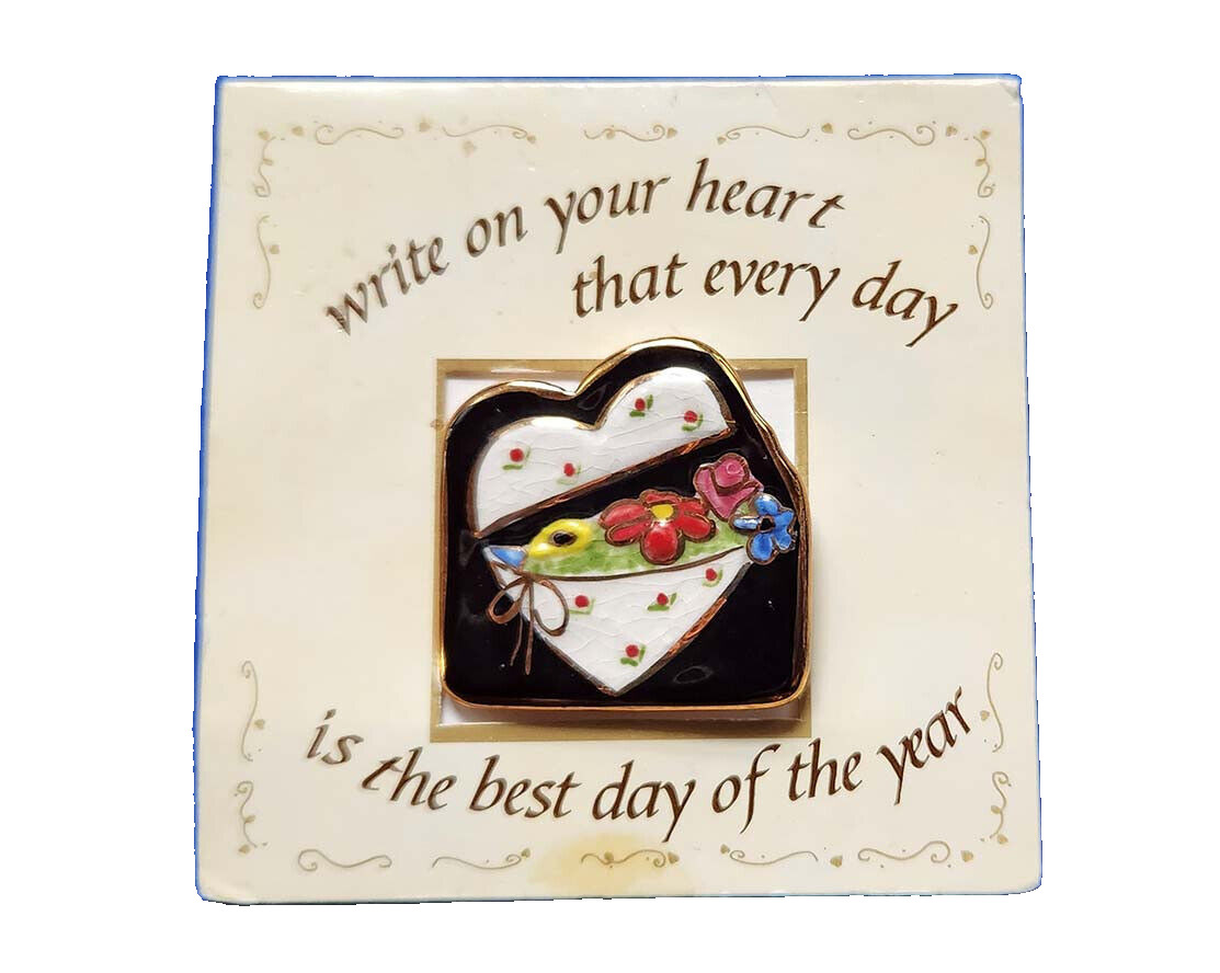 K B Design PIN Vintage HEART with FLOWERS Porcelain Hand Painted 1996 Brooch NEW