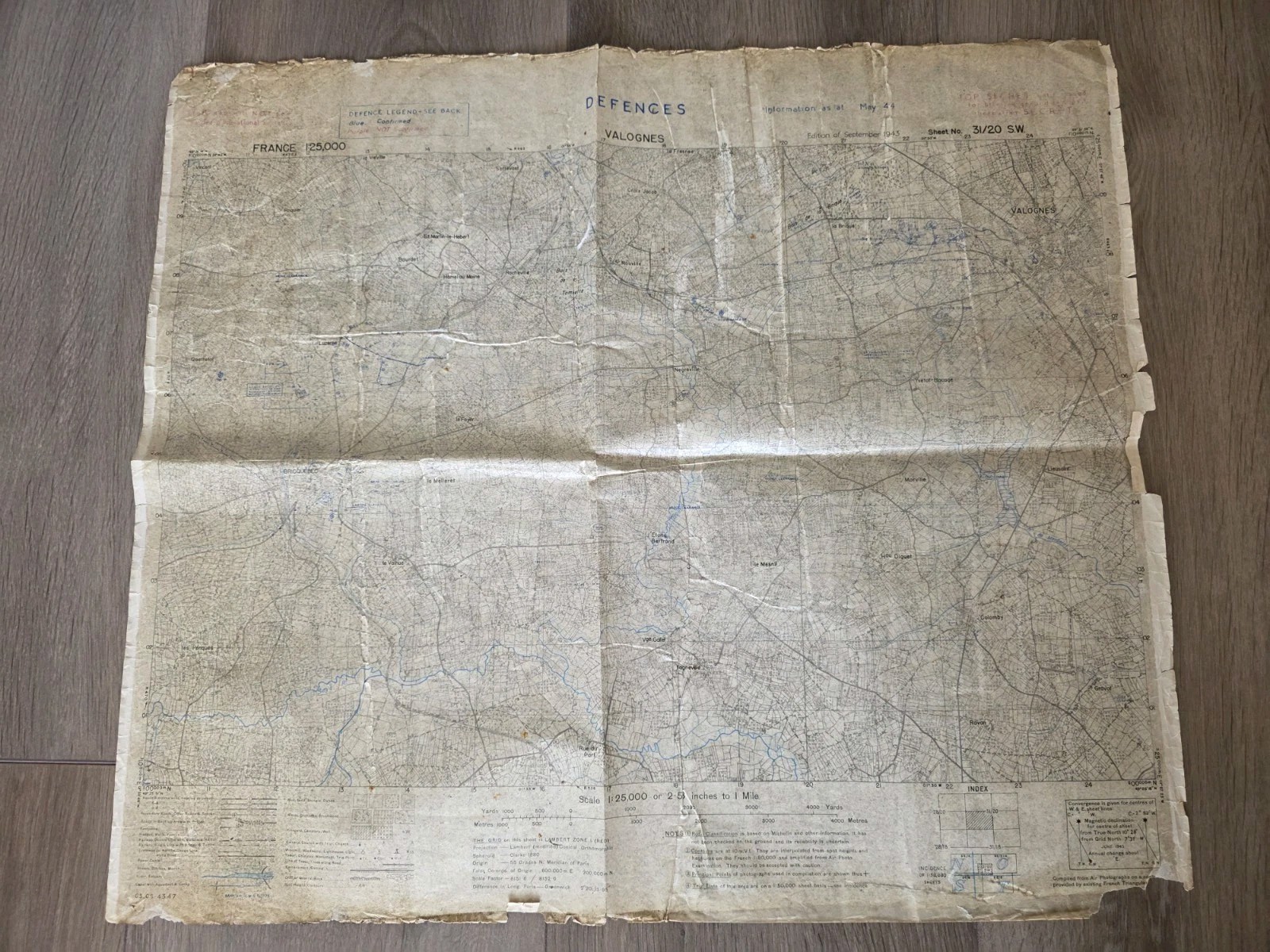 WWII D-Day Top Secret Field Used Airborne Map Valognes 1944 Normandy 