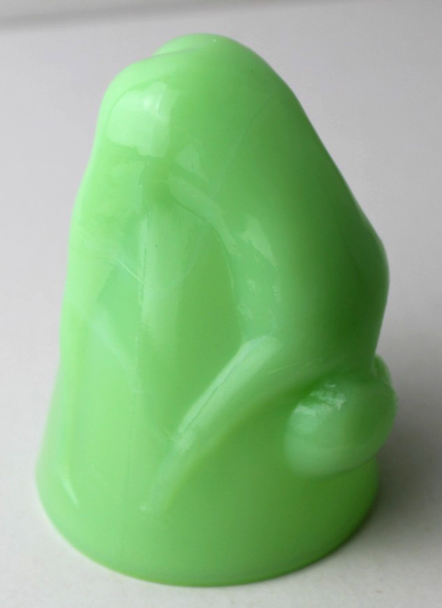 Vintage McKee Bottoms Up Shot Green Glass 1930s Uranium 3.25
