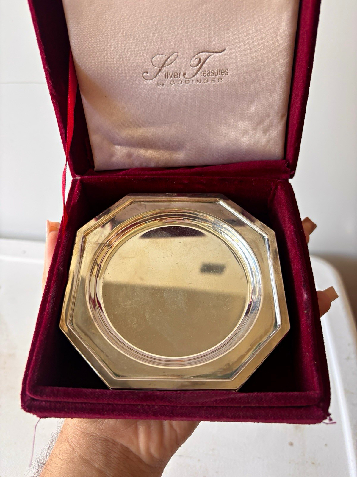 Godinger Silver Plate Octagonal Coaster w/ Red Velvet Presentation Box