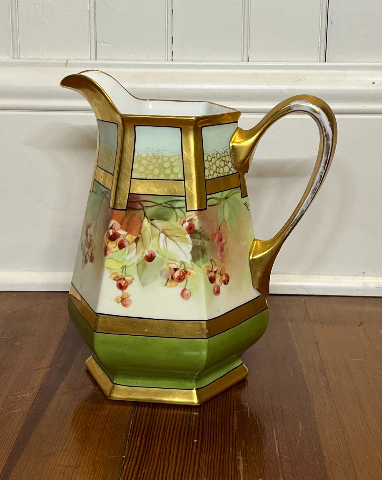 Antique Limoges D&C Pitcher White's Art Co Chicago Hand Painted signed
