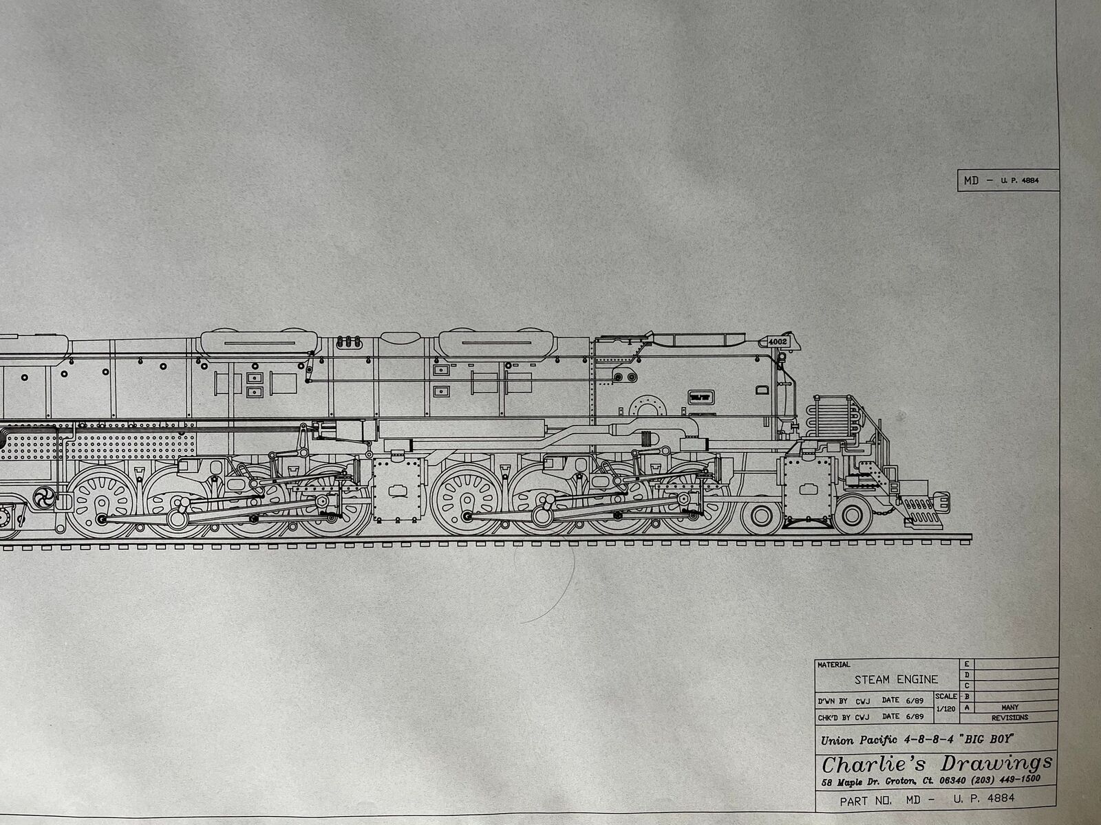 1980s Hobbyist Train Diagram- WW2 Union Pacific Big Boy Steam Locomotive - Vint