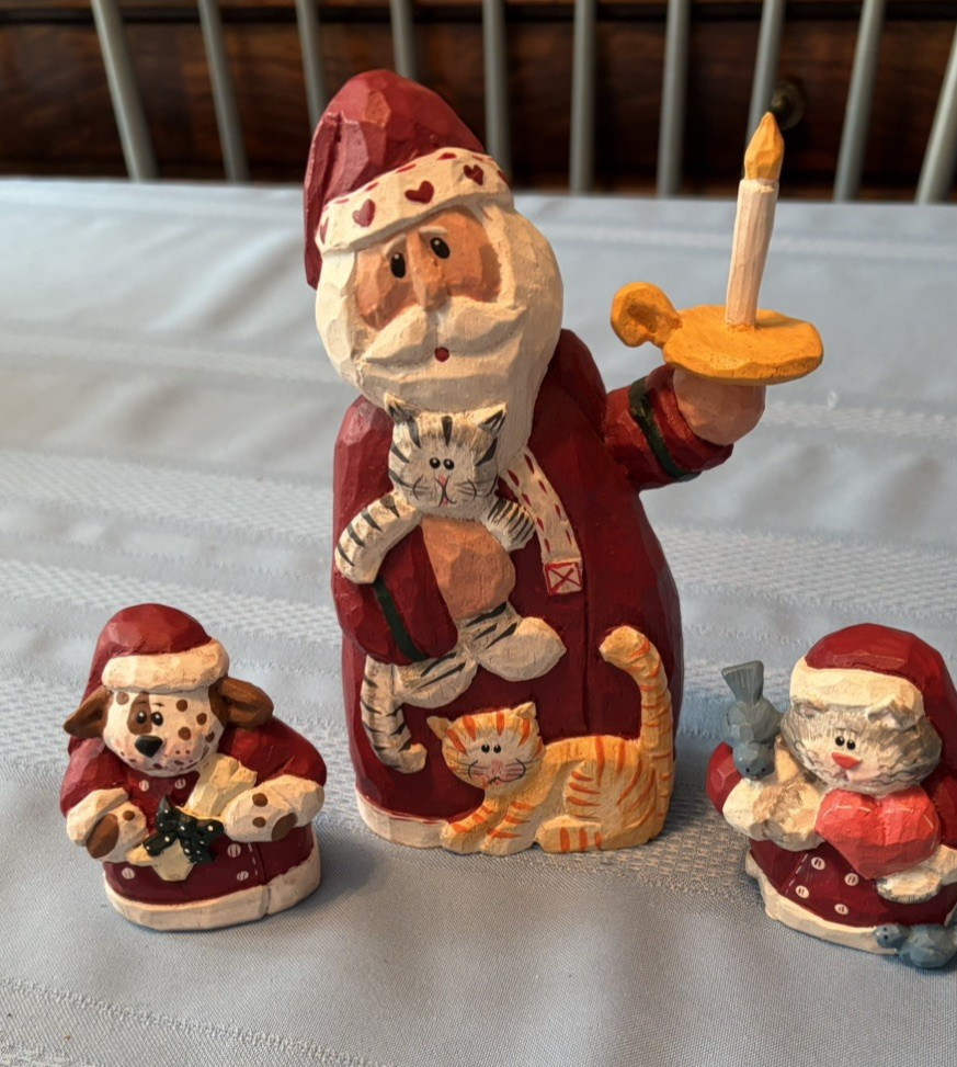 Christmas Santa with Cats, Cat, and Dog Figurines , set of 3 Christmas Santa with Cats, Cat, and Dog Figurines , set of 3