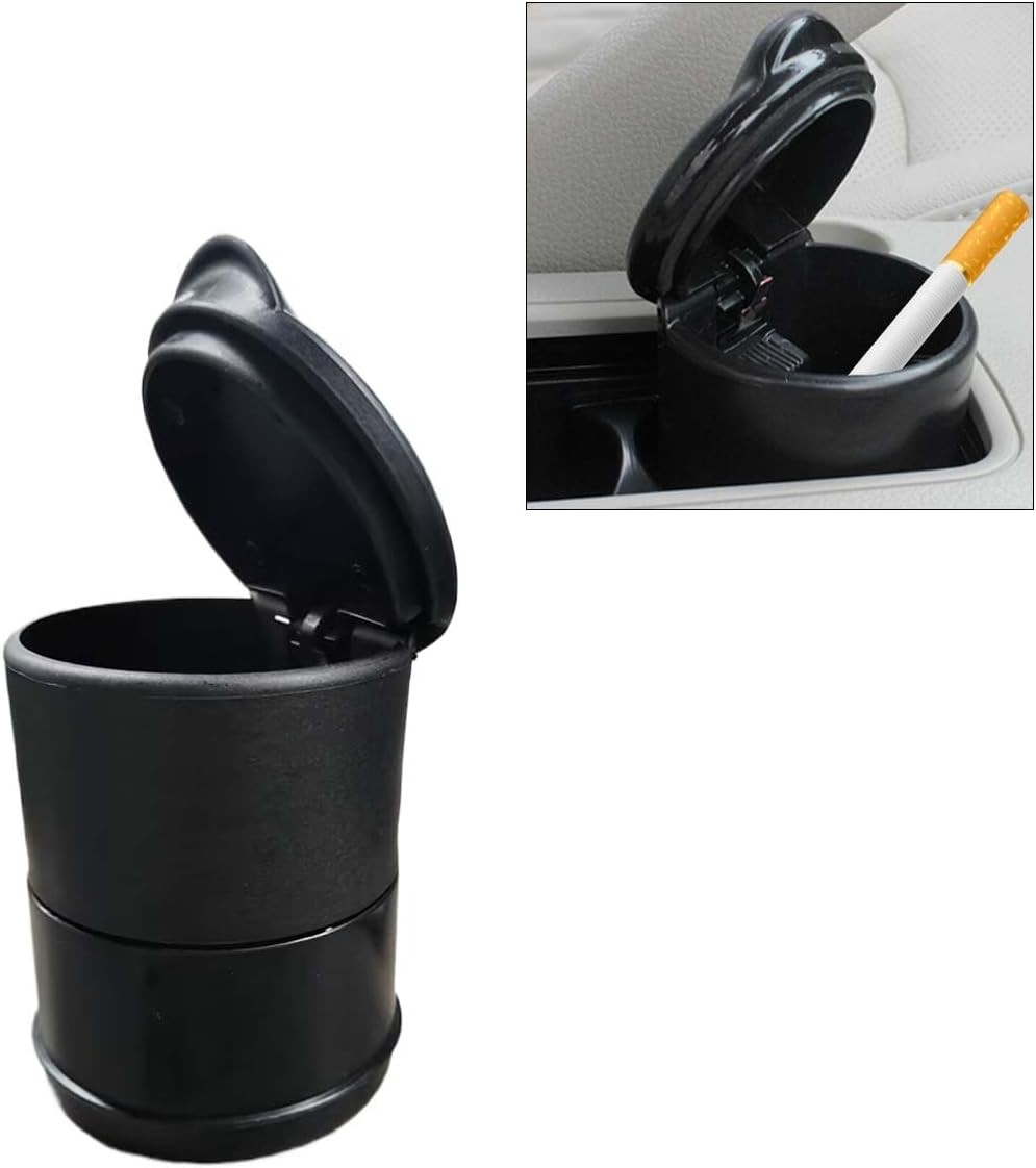 Car Ashtray with Lid Portable Smokeless Self-Extinguishing Plastic 1PC Black 1pc
