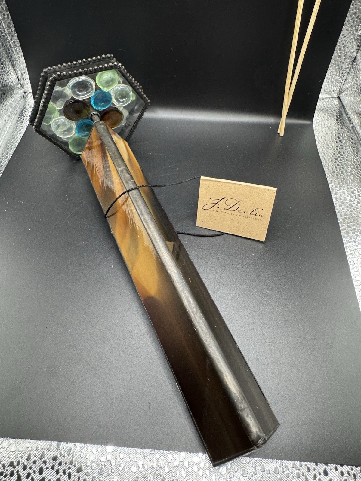 RARE J. Devlin Mosaic Glass Kaleidoscope Stained Glass Double Wheel Black