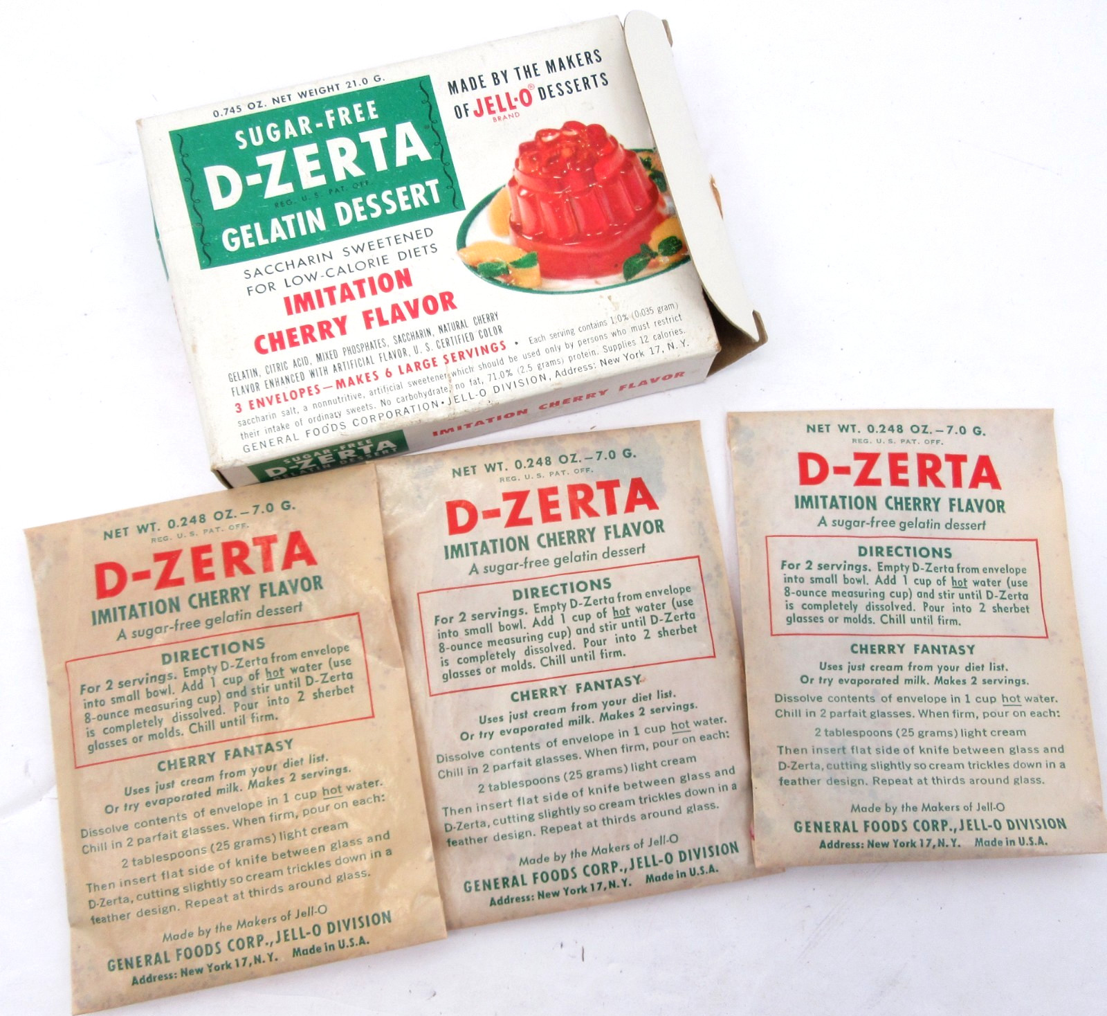 General Foods Jell-O Cherry Gelation Vtg 1950's Sugar Free D-Zerta Sealed Packet