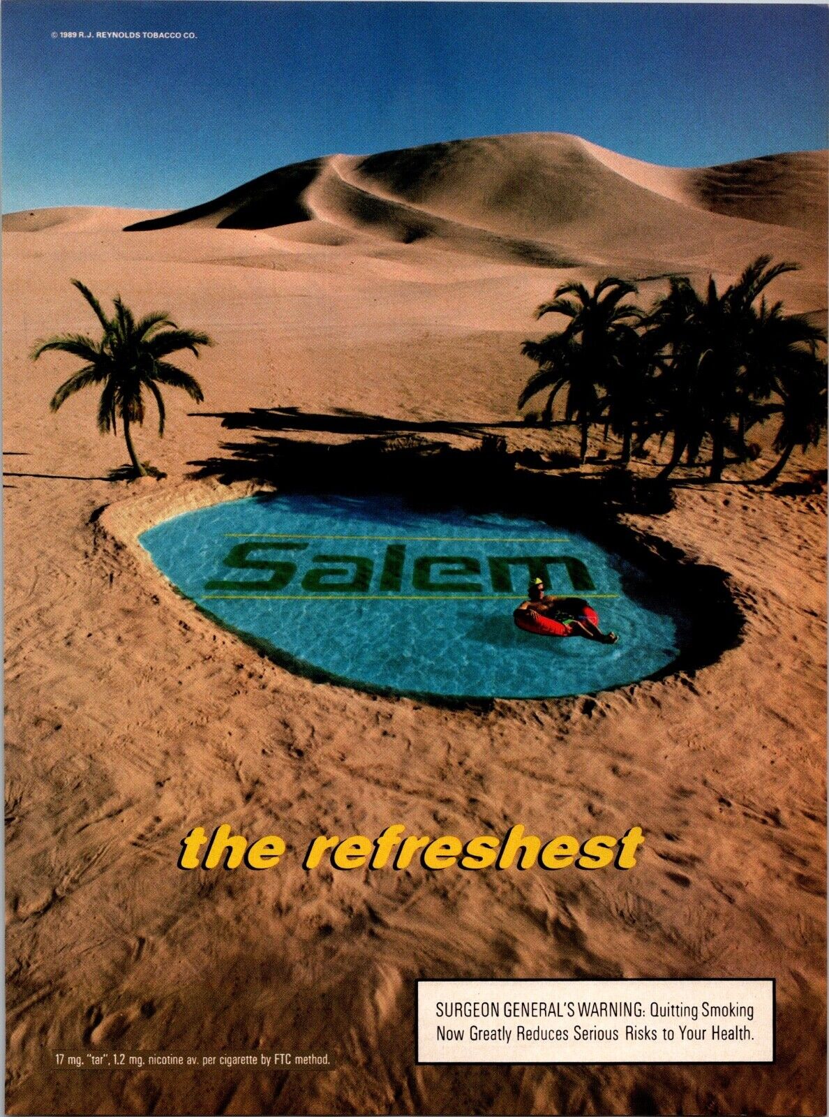 1989 Salem Cigarettes The Refreshest Vintage Print Ad Ephemera Full Page Color