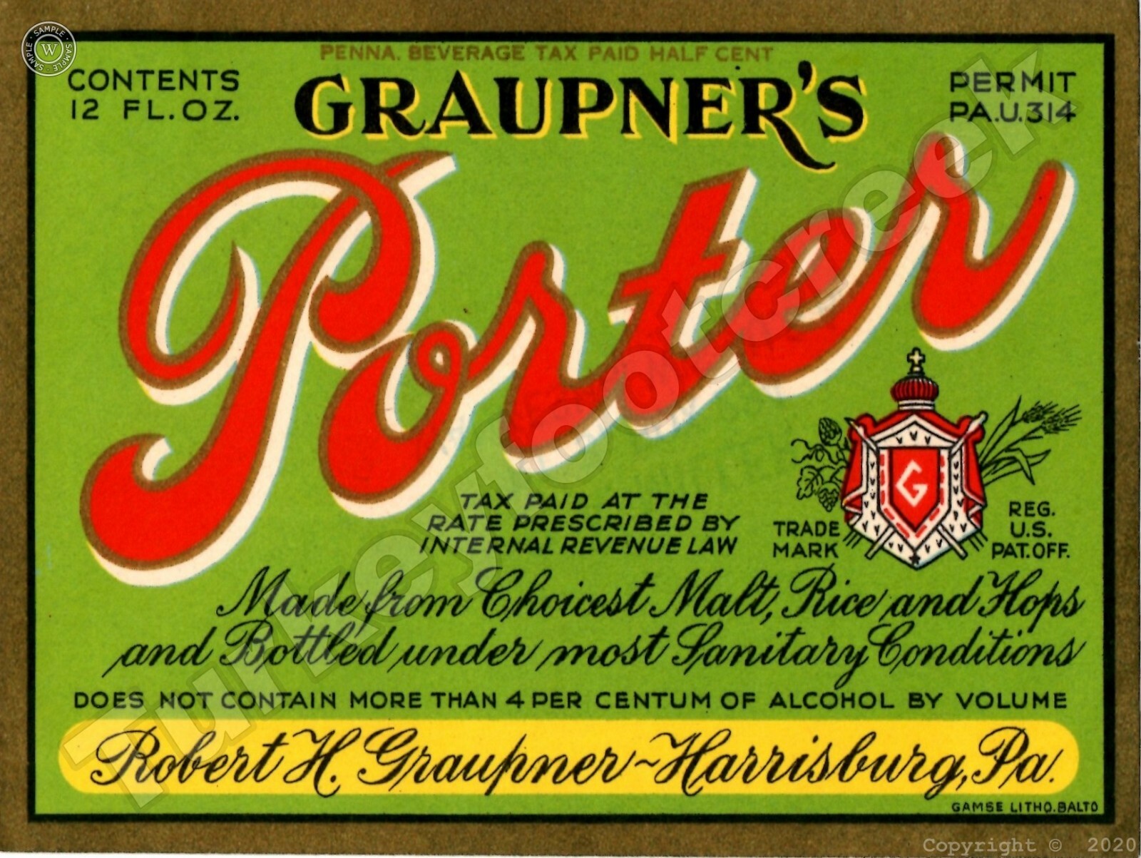 Graupner's Porter Beer Label 9