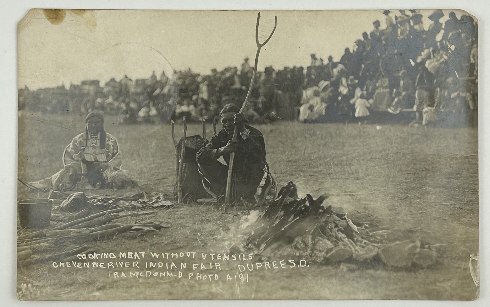 Vintage Cheyenne River Indian Fair RPPC Postcard Dupree SD Cooking Meat     E-14