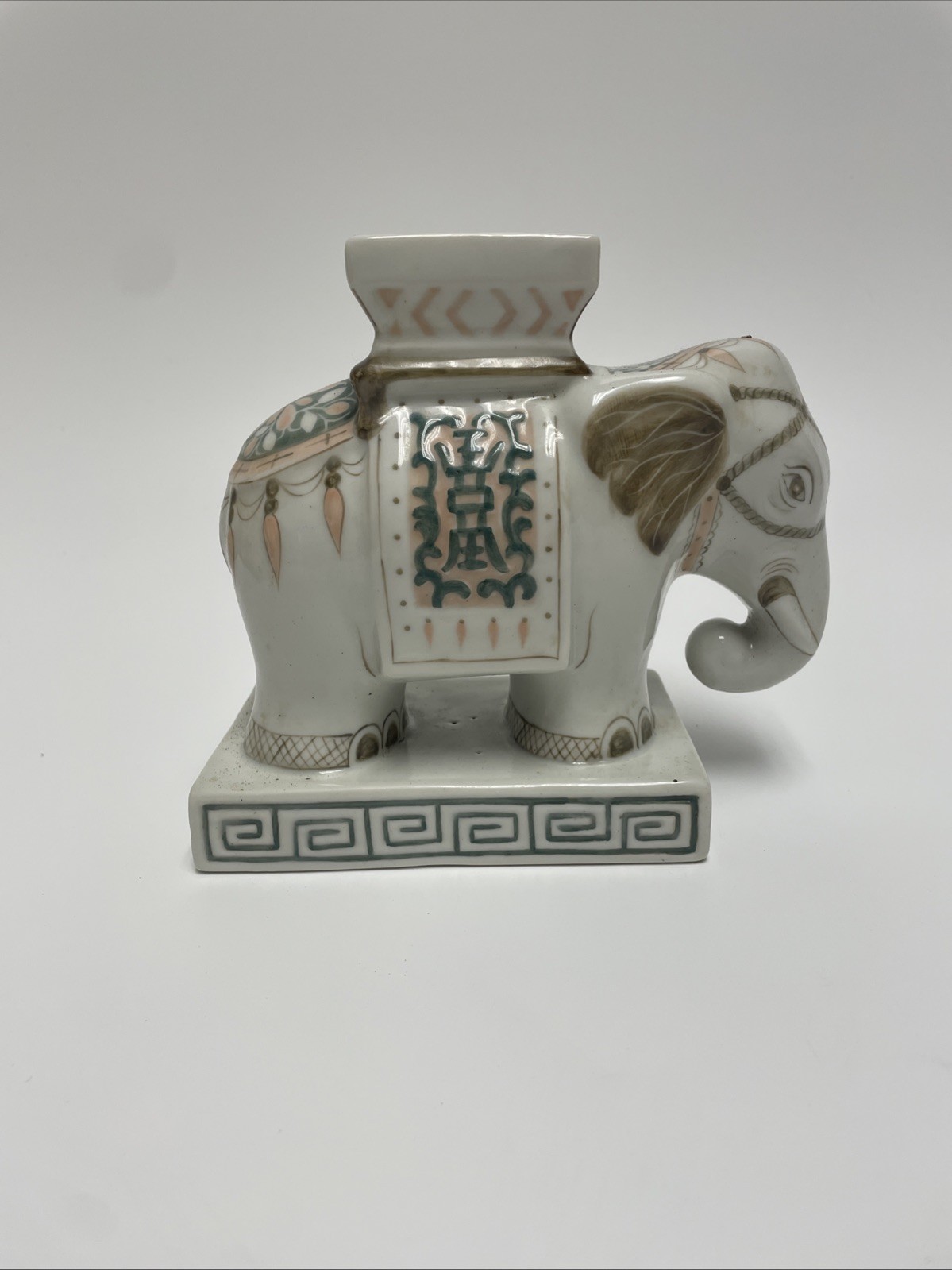 Vintage Thai Porcelain Elephant Figurine Stand Hand Painted Benjarong StyleRare