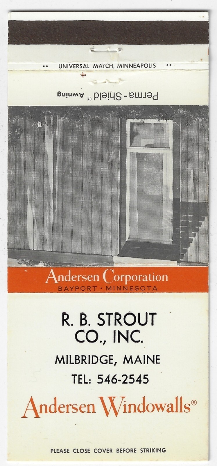 Vintage Matchbook Cover  R B Strout Co Inc Milbridge Maine Andersen Windowall