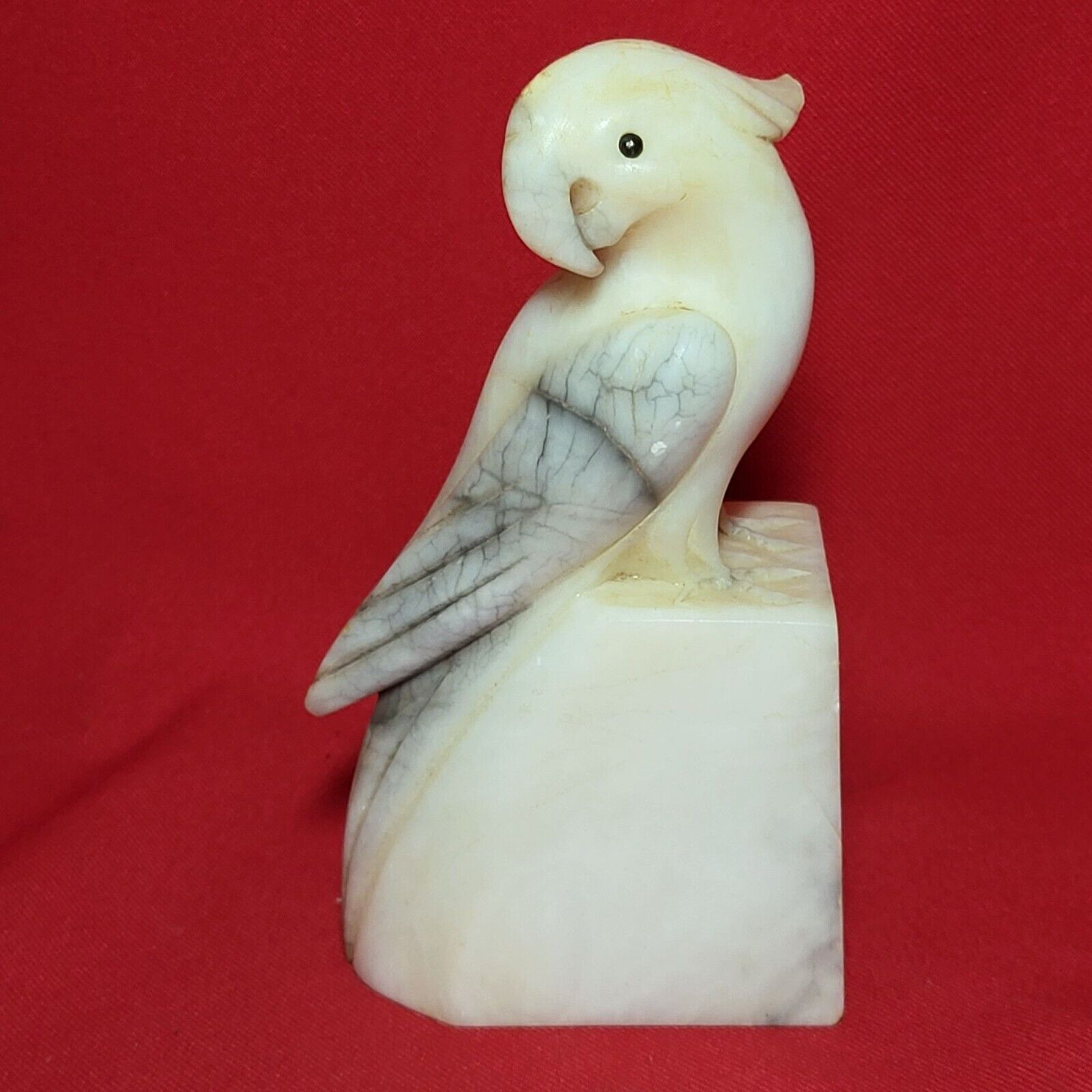Vintage Alabaster Carved Marble Stone Parakeet Bird