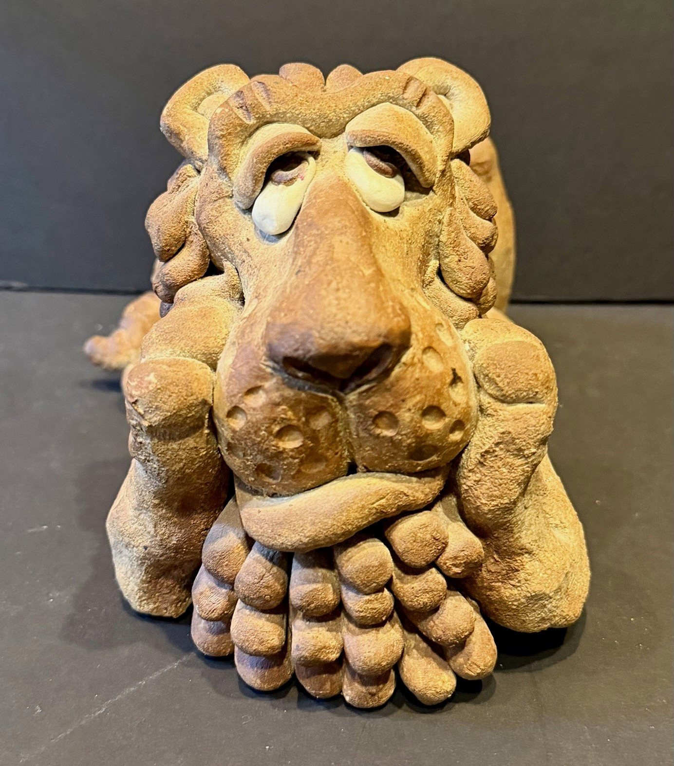 Rare John Raya Pre-80’s Handmade Stoneware Lion-Porcelain Eyes-Artist Confirmed
