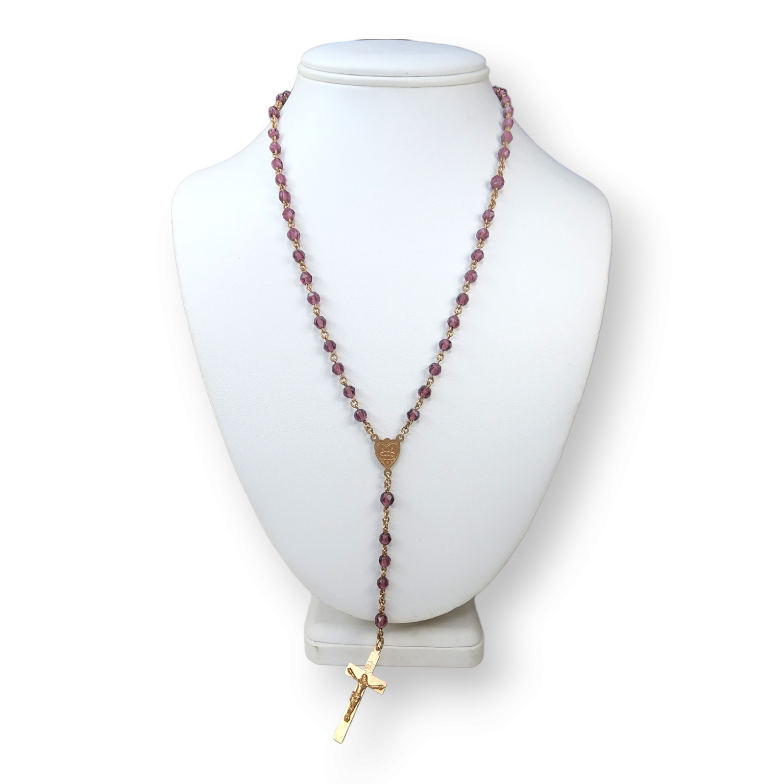 Beautiful Purple Faceted Bead and Copper Rosary Necklace