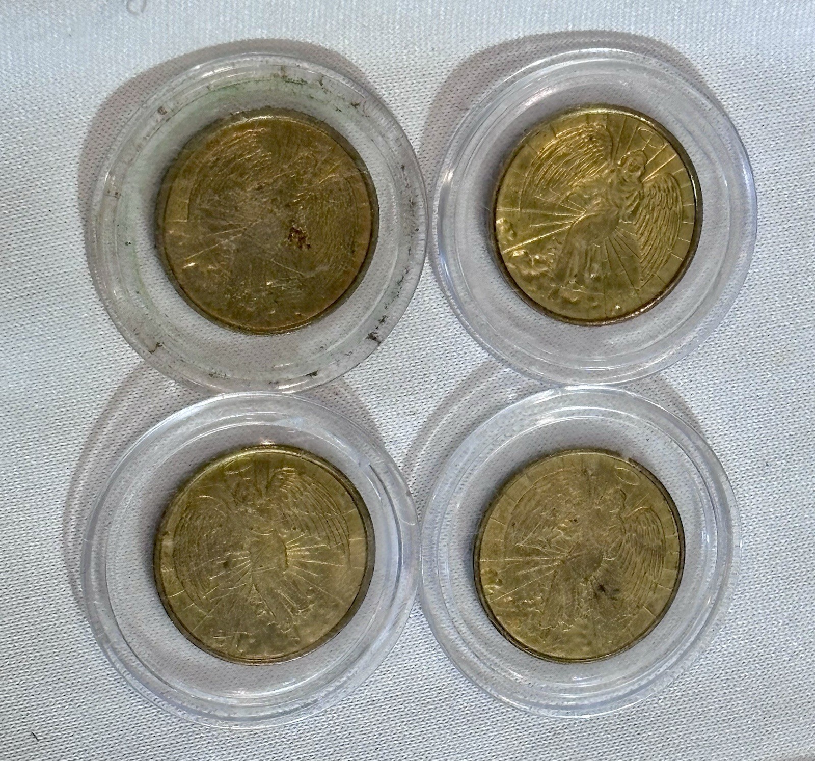 LOT 4 Vintage Gold Plated Collectors Coin Guardian Angel Double Sided Good Luck LOT 4 Vintage Gold Plated Collectors Coin Guardian Angel Double Sided Good Luck
