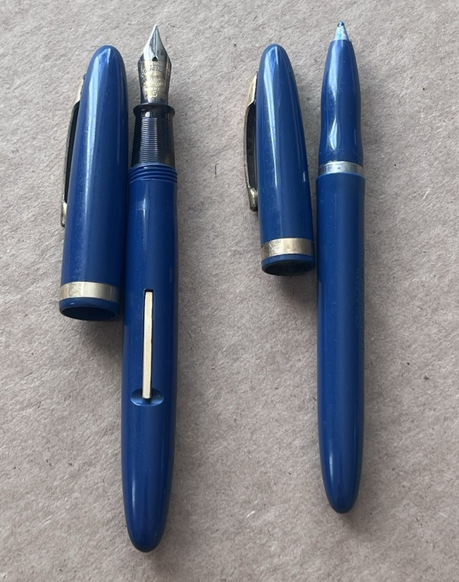 Vintage W.A. Sheaffer Bleu Cadet Fountain Pen & Marker Pen Set Touchdown