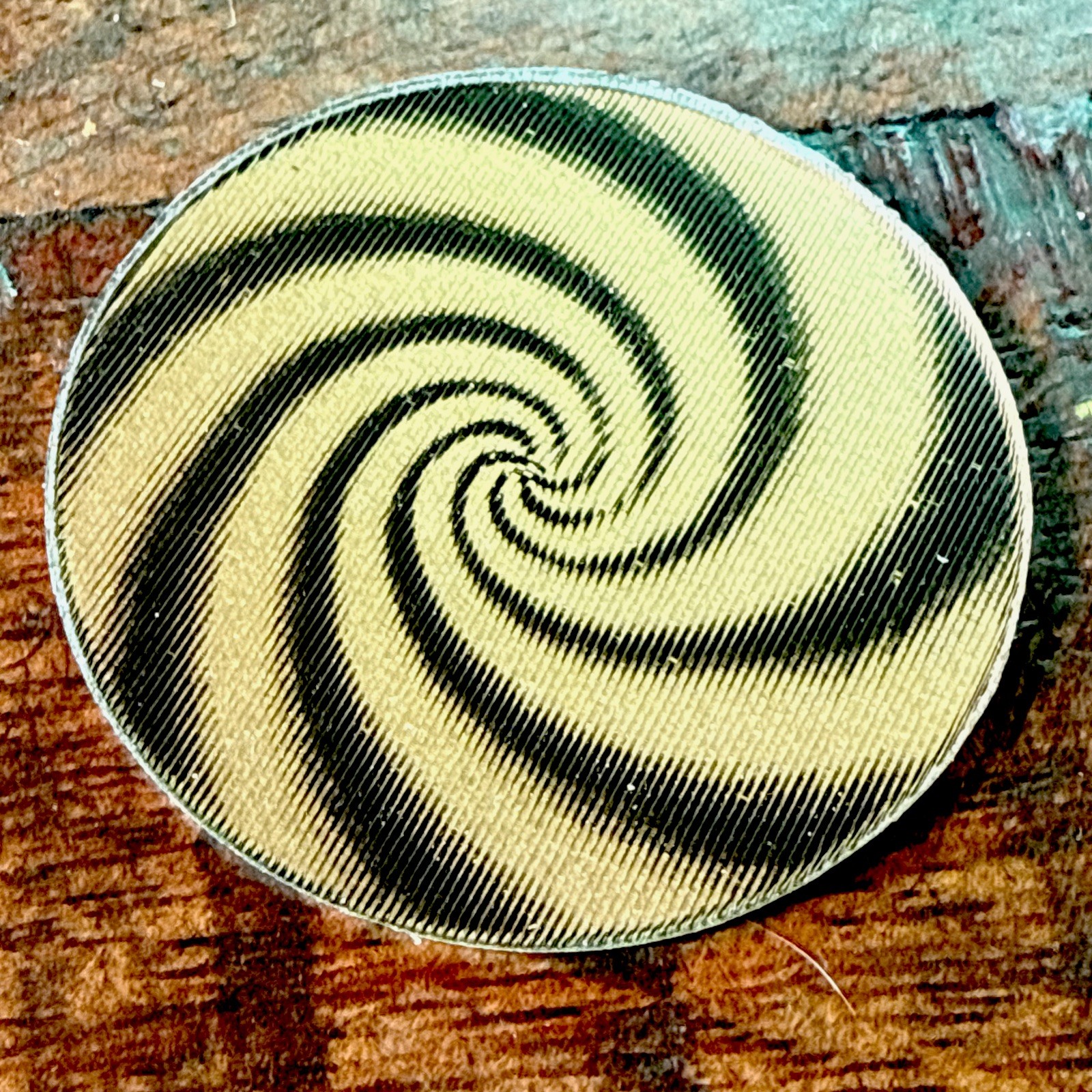 2-1960s Vtg VARI VUE GOLD & BLACK HYPNOTIC SWIRLS 1-3/4” NOS MINT 2-1960s Vtg VARI VUE GOLD & BLACK HYPNOTIC SWIRLS 1-3/4” NOS MINT