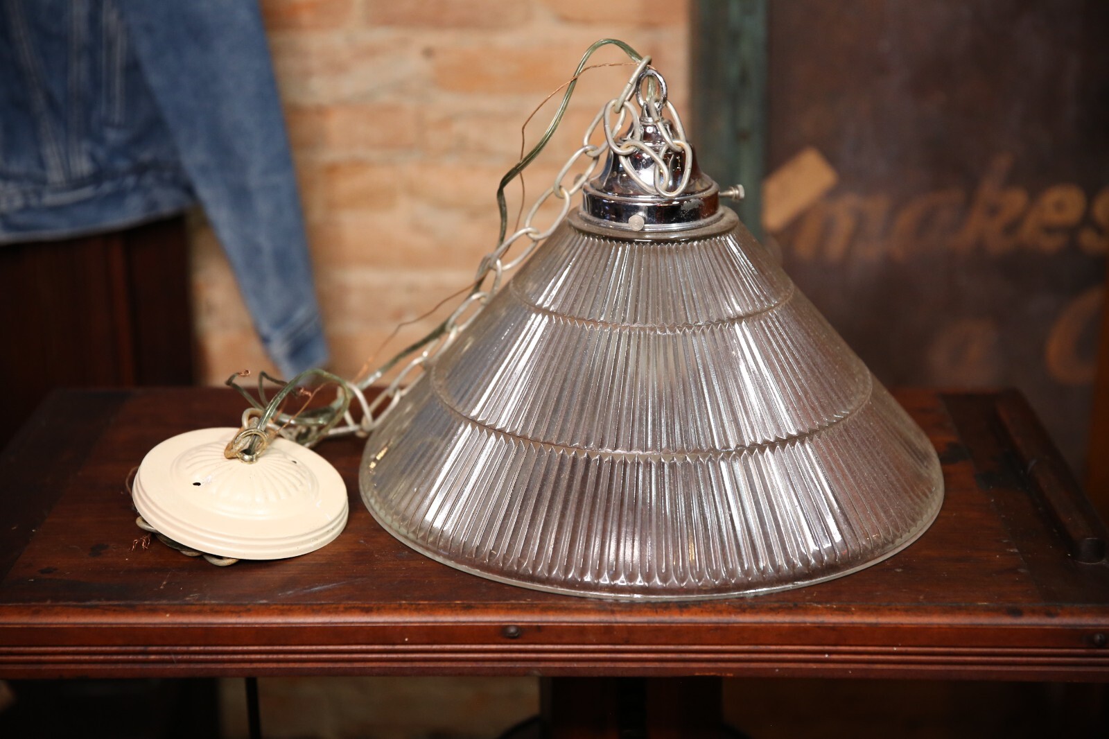 Vintage Swag Lamp Ceiling Light fixture homophone glass shade pendant hanging