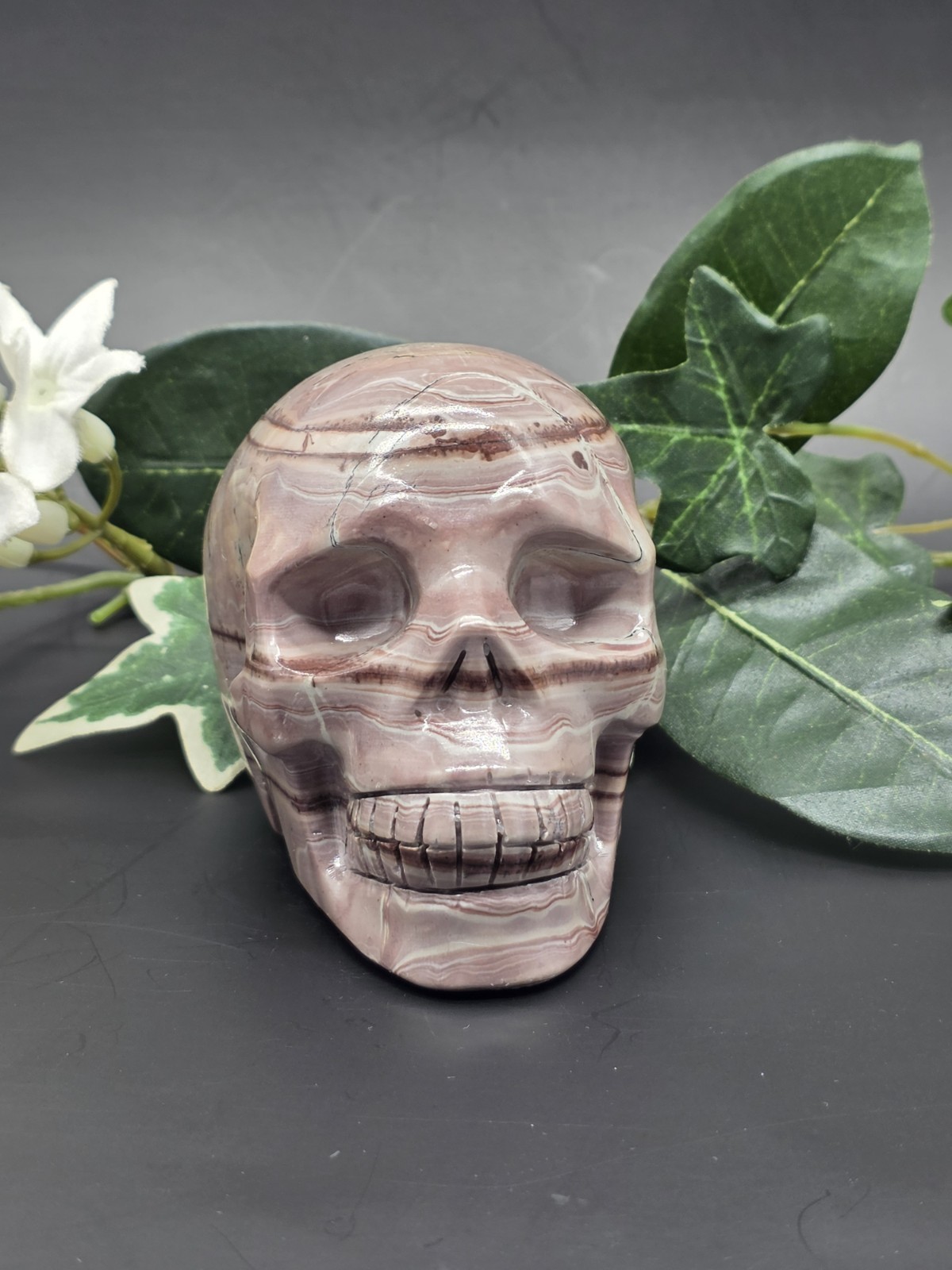 Pink Picture Jasper Skull, Crystal Skull Carving, Hand Carved Jasper Skull