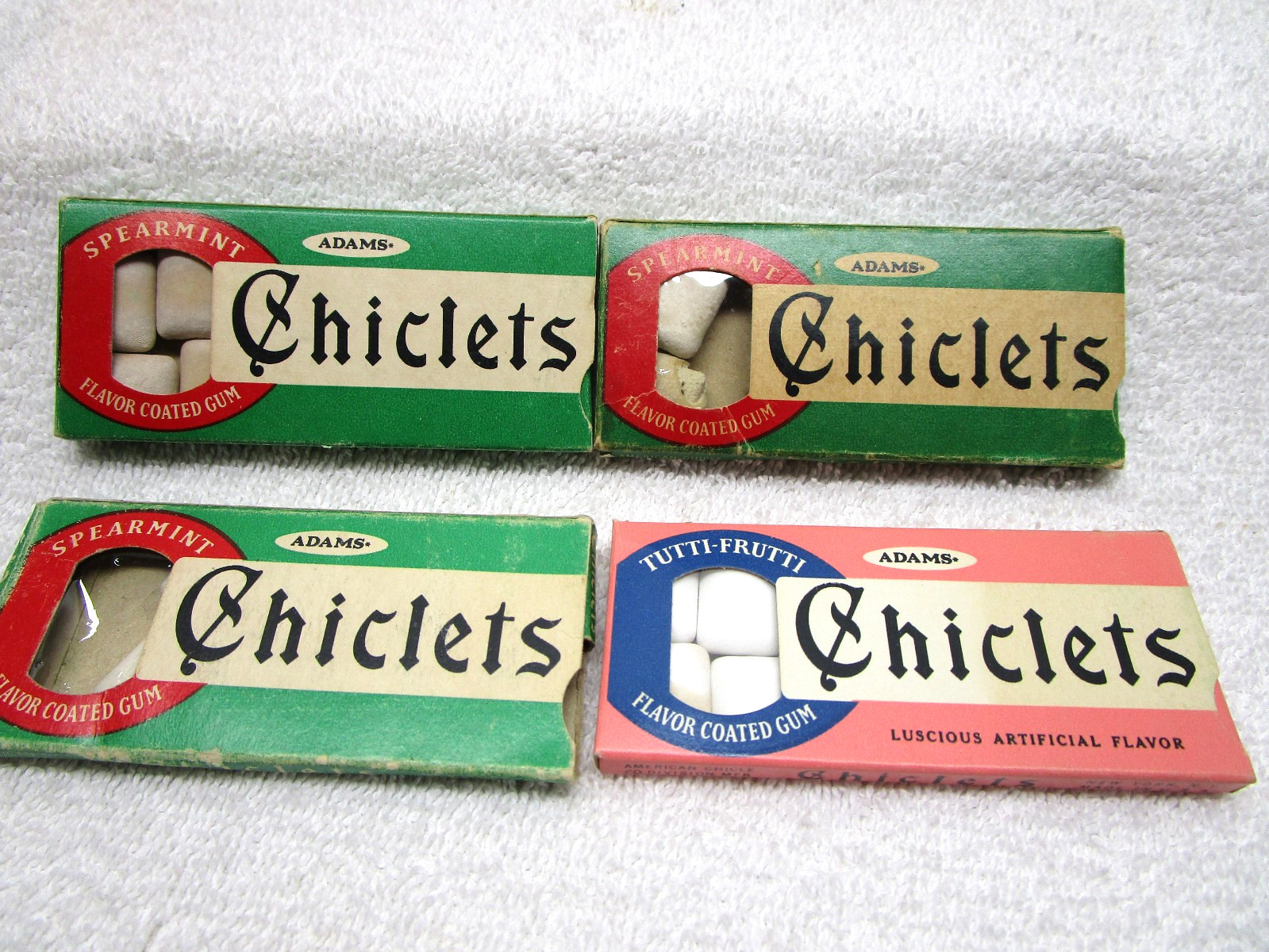 VINTAGE ADAMS CHICLETS CHEWING GUM BOX LOT OF FOUR