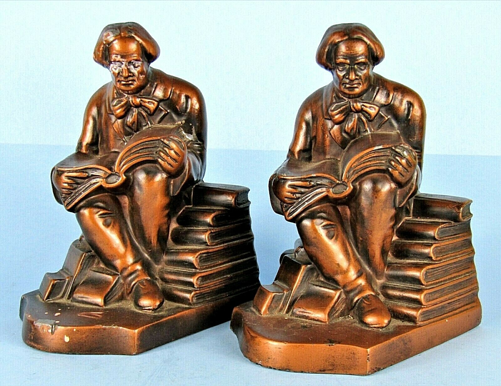 1930s NUART BRONZED METAL BOOKENDS ELBERT HUBBARD ROYCROFT ARTS & CRAFTS FOUNDER