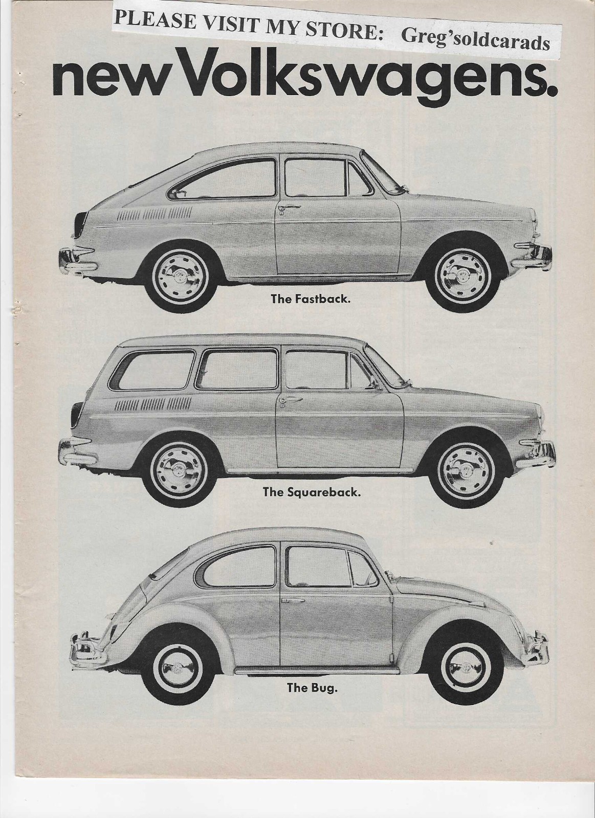 Original 1966 Volkswagen Beetle, Fastback, and Squareback two page print ad