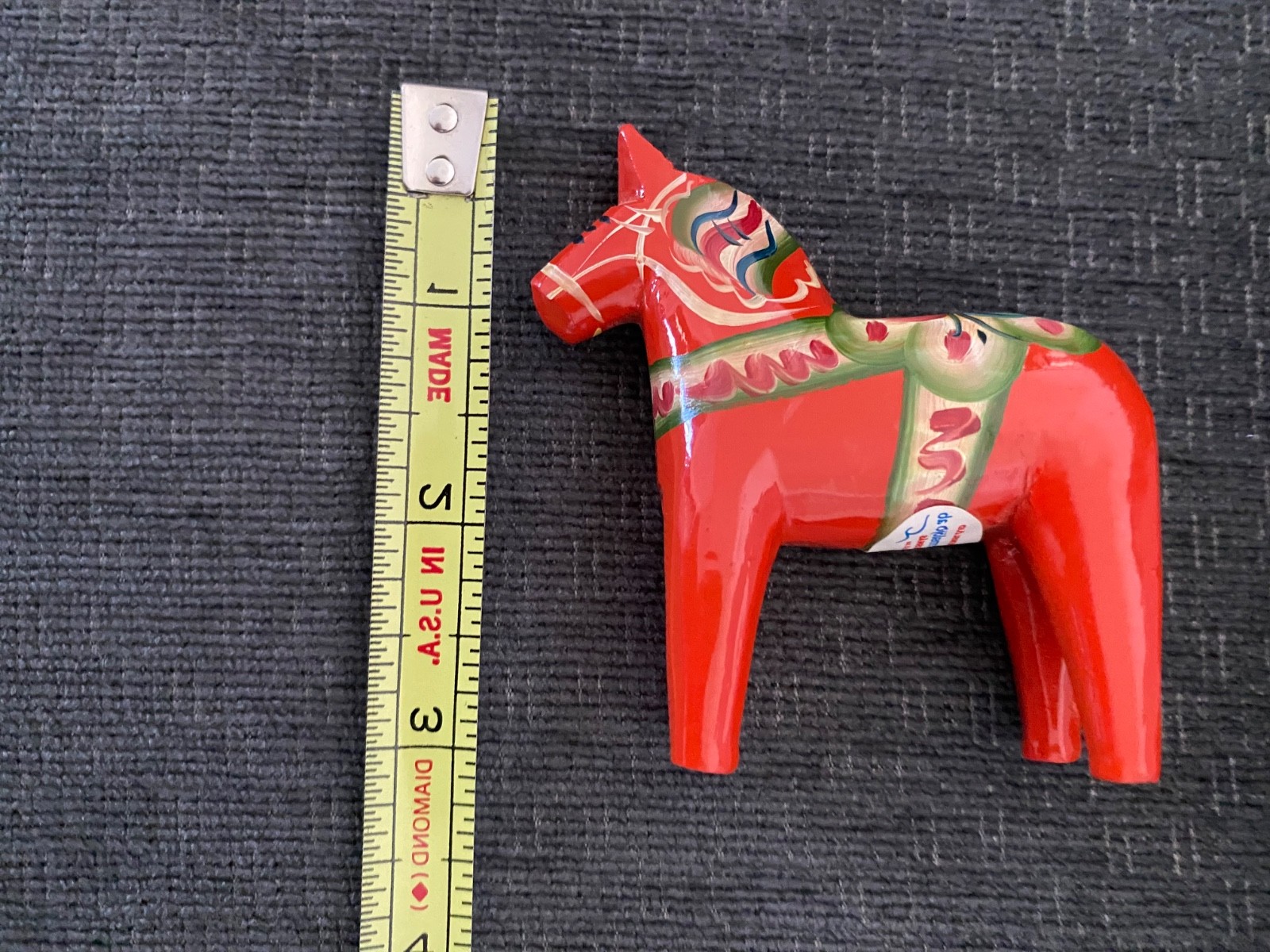 Vintage Nils Olsson Swedish Dala RED Painted Horse With Sticker