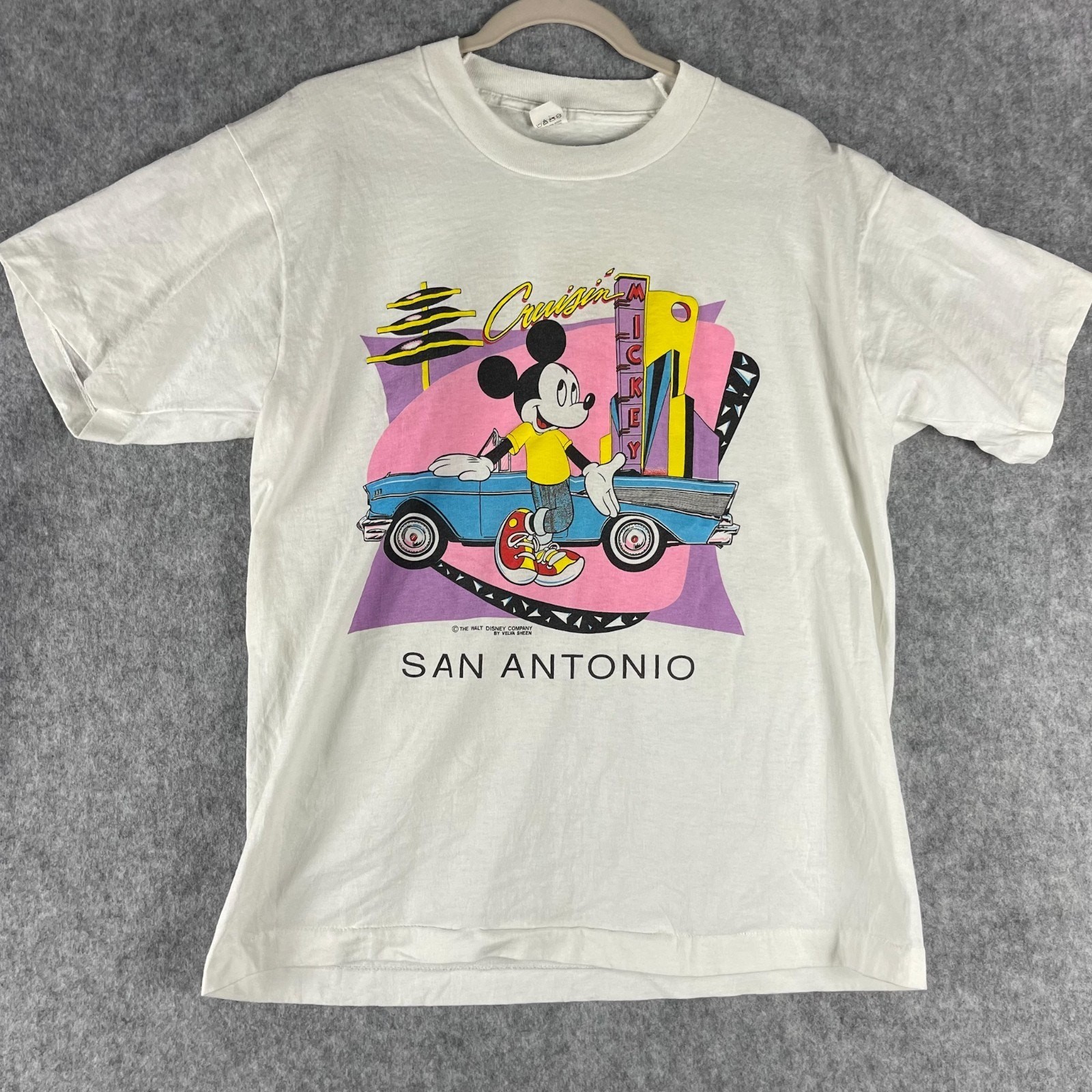 VTG Disney Mickey Velva Sheen Shirt Adult XL Cadillac San Antonio USA Made 80s VTG Disney Mickey Velva Sheen Shirt Adult XL Cadillac San Antonio USA Made 80s