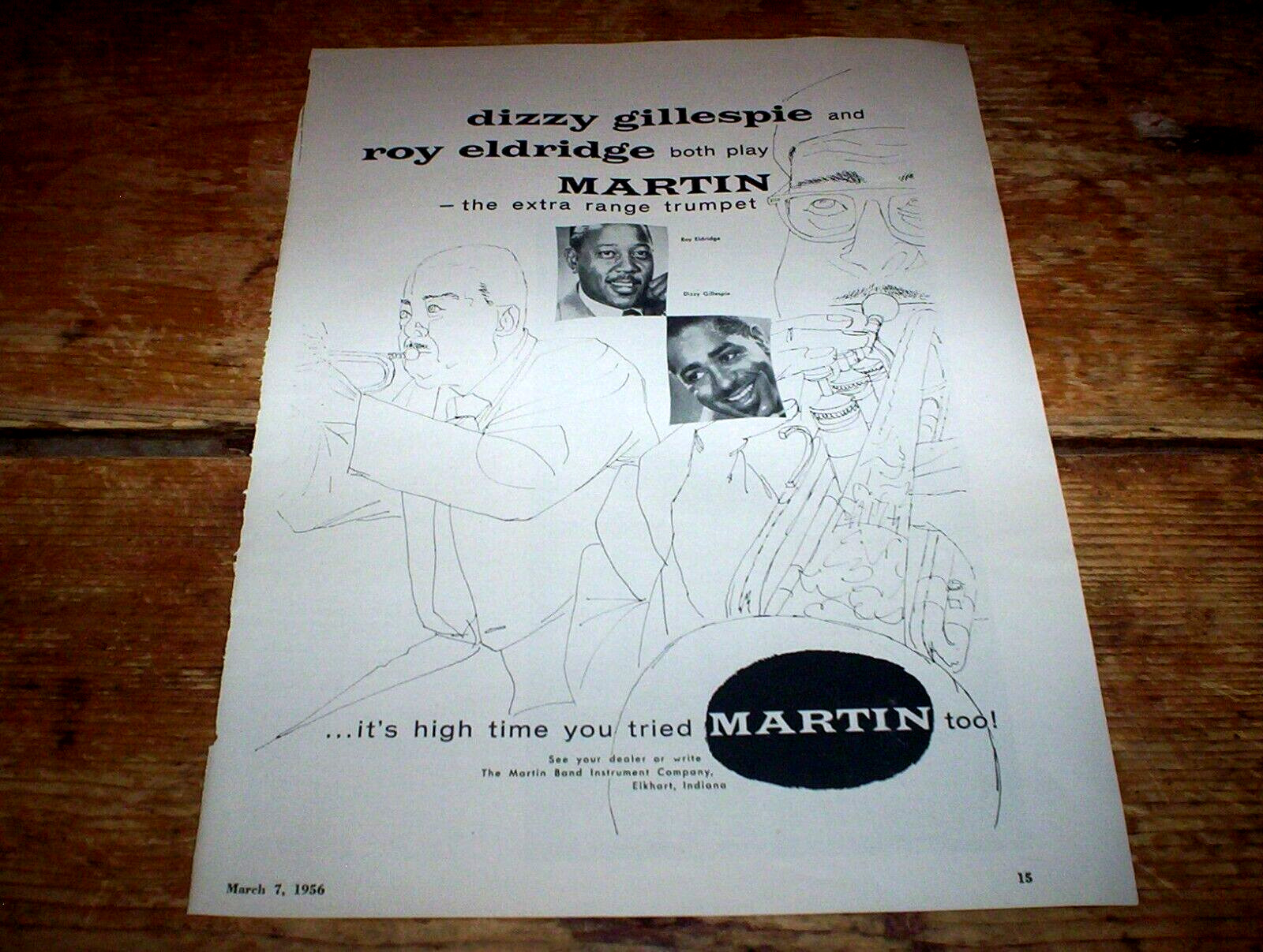 DIZZY GILLESPIE / ROY ELDRIDGE ( MARTIN INSTRUMENTS ) 1956 Vintage PROMO Ad NM-