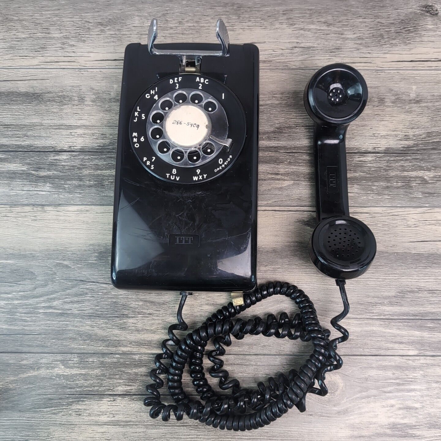 Vintage ITT Model A/B Model 554 Series Black Rotary Dial Wall Mount Telephone