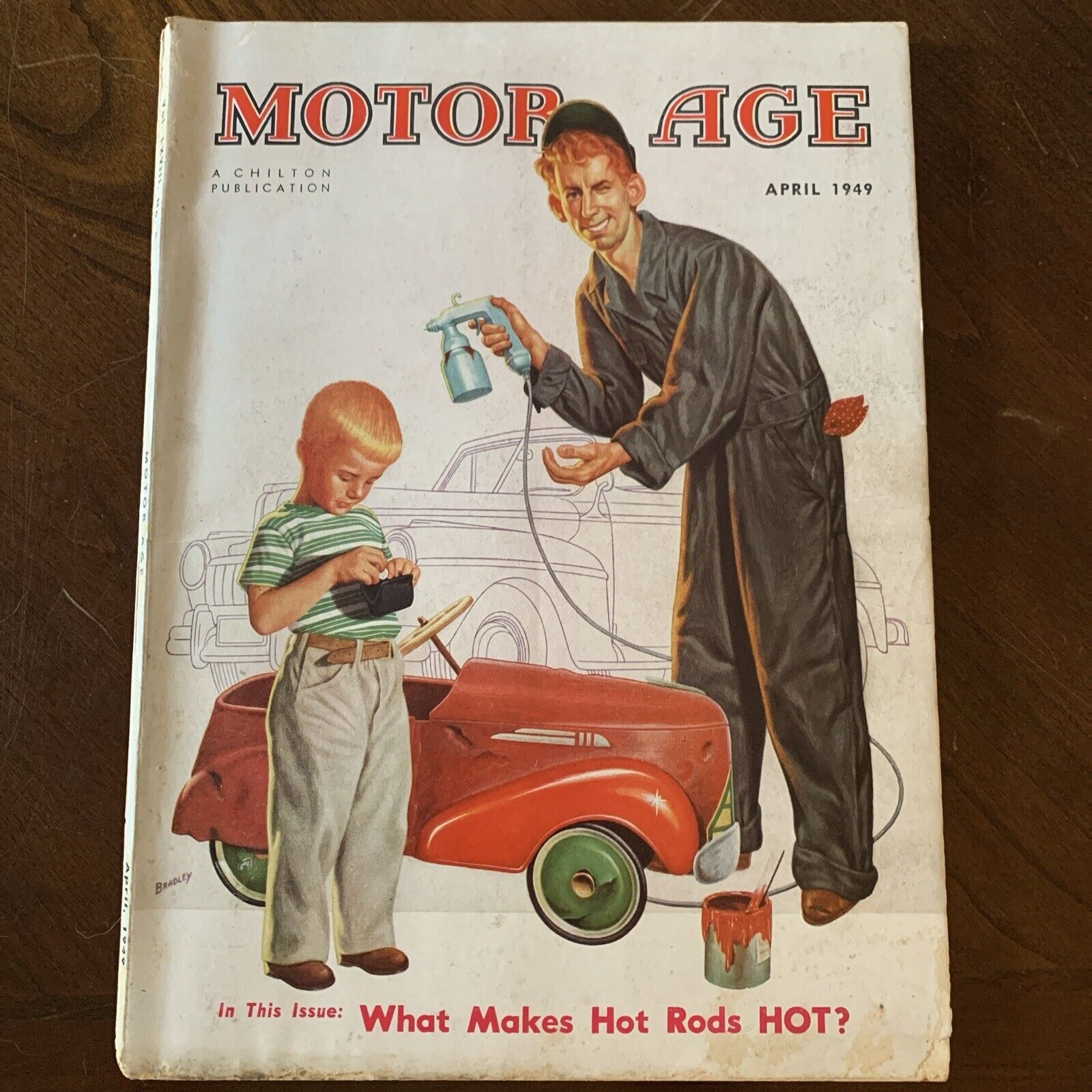 APRIL 1949 MOTOR AGE car Magazine - Great PAINTED cover and lots of good ads