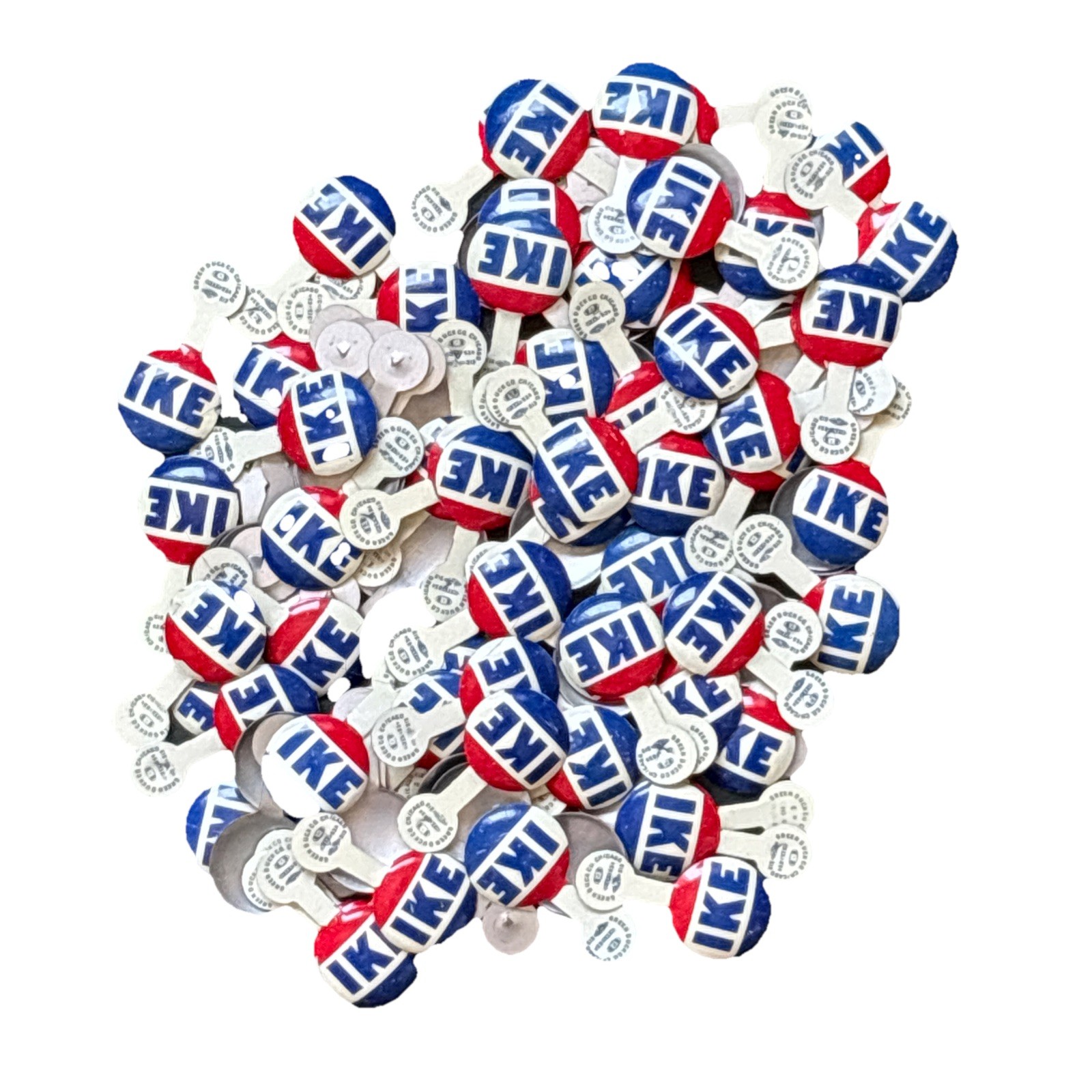 100+ 1950s Dwight Eisenhower Presidential Campaign Ike Metal Litho Lapel Tabs
