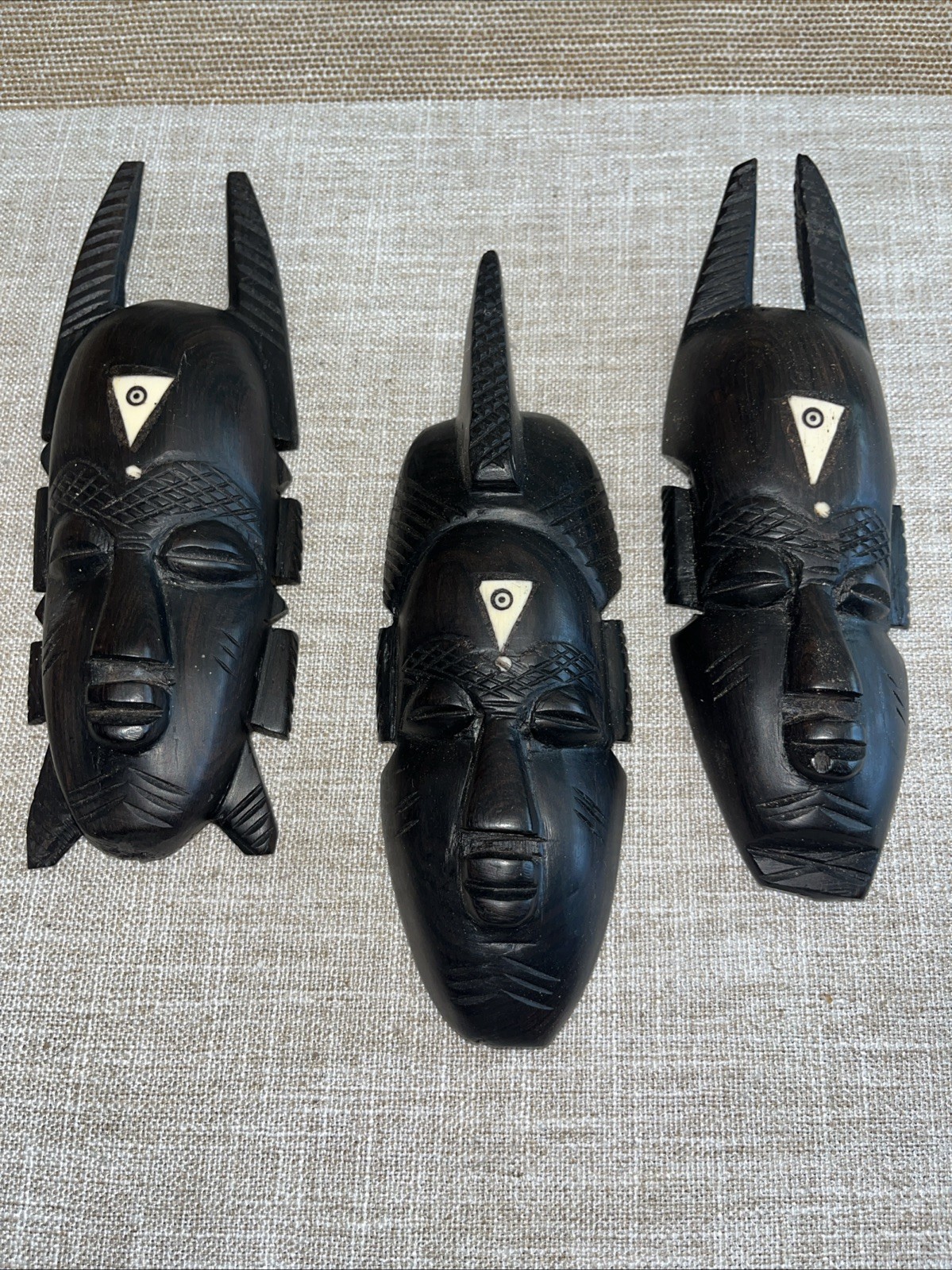 Set Of 3 Vintage Hand-Carved African Masks Wall Decor