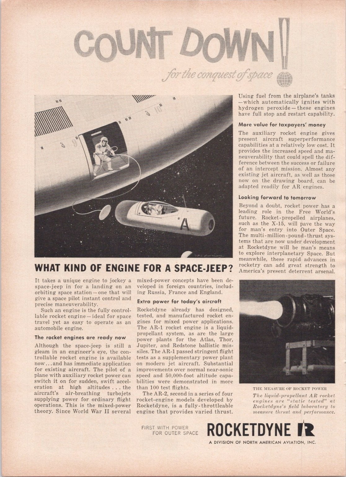Rocketdyne Vintage Magazine Ad Space Conquest Space-Jeep Engine 1959 Rocketdyne Vintage Magazine Ad Space Conquest Space-Jeep Engine 1959