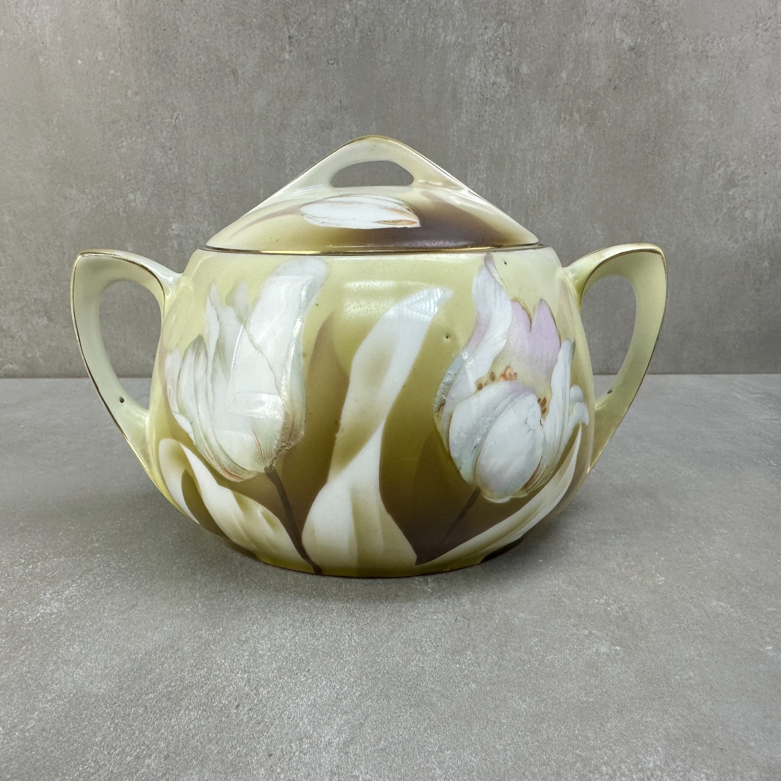 R.S. Germany Porcelain Buscuit Cracker Jar Lid Double Handle Tulip Antique VTG R.S. Germany Porcelain Buscuit Cracker Jar Lid Double Handle Tulip Antique VTG