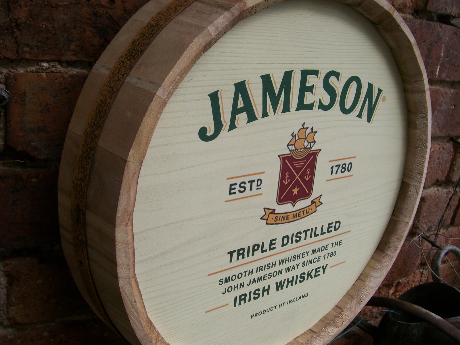 JAMESON IRISH WHISKEY ADVERTISING WOODEN BARREL TOP WALL HANGING PUB BAR DISPLAY