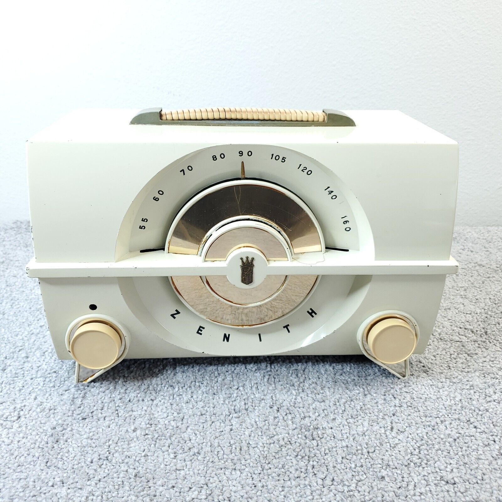 Zenith Tube Radio J615 Bakelite AM Tabletop White Vintage 1950s MCM Works