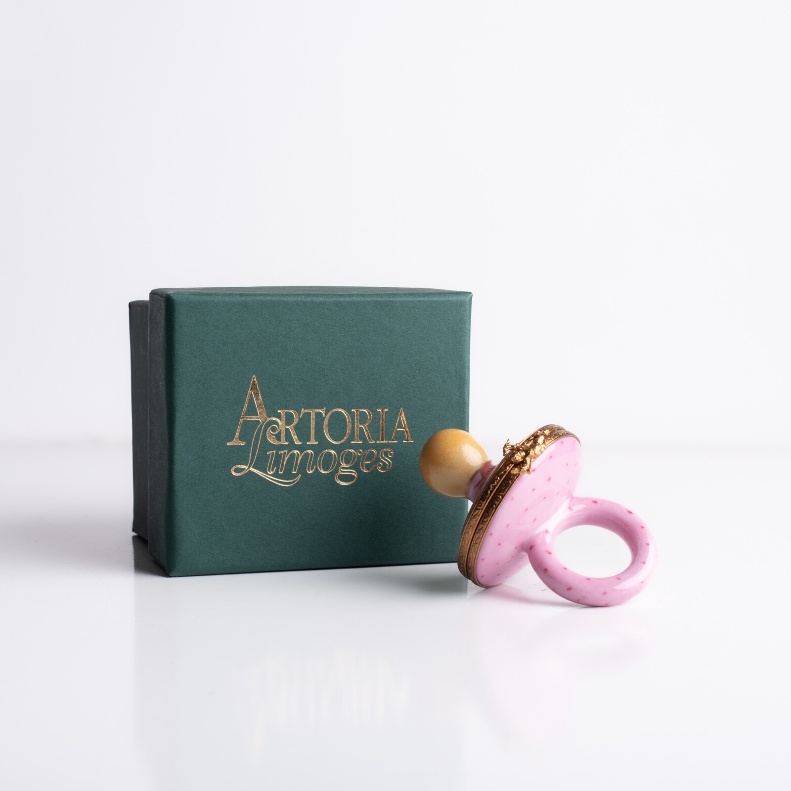 Artoria Limoges Porcelain Pink Pacifier Baby Teeth Holder Girl New In Box