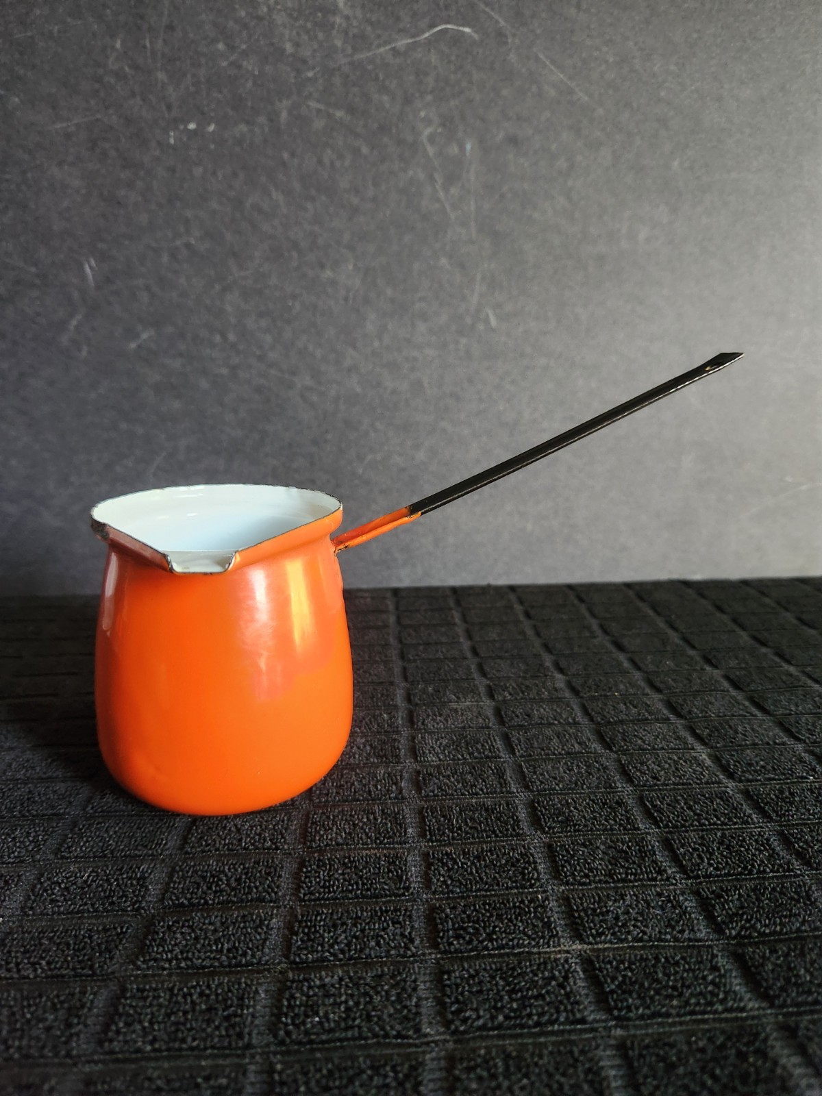 Retro Orange Enamel Turkish Coffee Cezve Pot Long Handle Milk Warmer