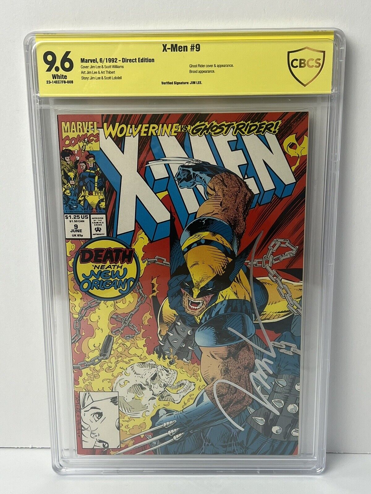 X-Men #9 Marvel Comics 1992 CBCS 9.6 Jim Lee Signed Ghost Rider Appearance