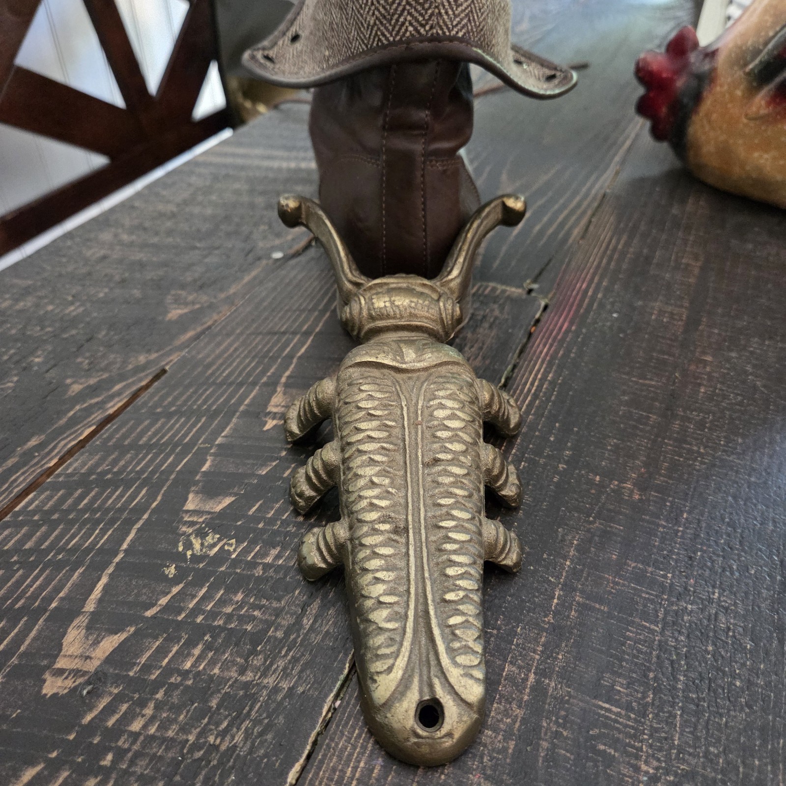Boot Jack Vintage 8.5” Heavy Brass Beetle Scarab Scraper Shoe Remover Decor